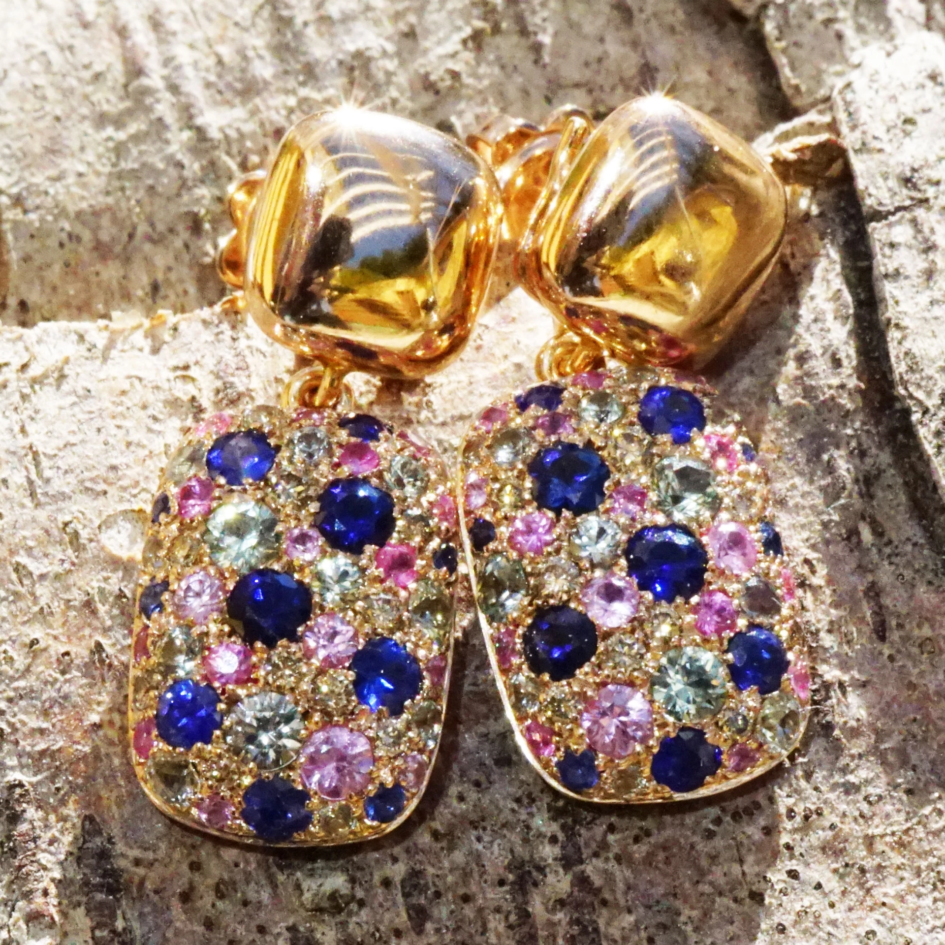 Saphir Brillant Ohrstecker 750er Rosegold...paradiesisches Dreierlei in Pastellfarben 2.54 ct 0.22 c