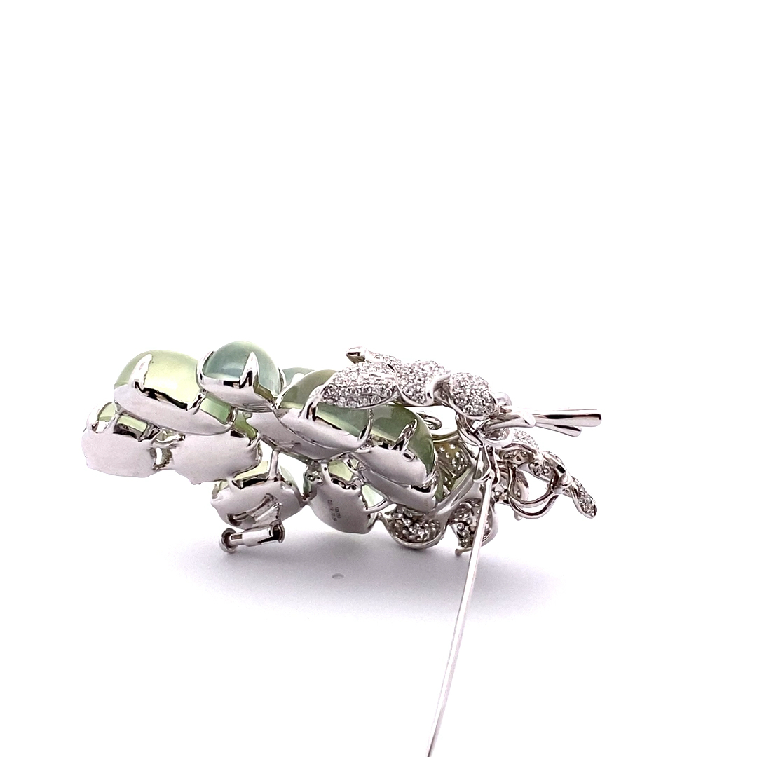 Wein Prehnit Brillant Brosche mit Anhänger 750er Weissgold 70 ct 2.19 ct TW / VVS VS Meisterstück