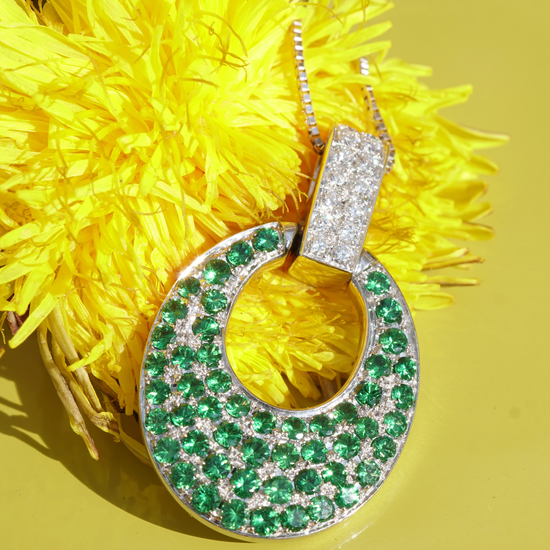 Brillant Demantoid Anhänger 0.94 ct 0.16 ct W SI 750er Weissgold sehr massiv 10 Gramm