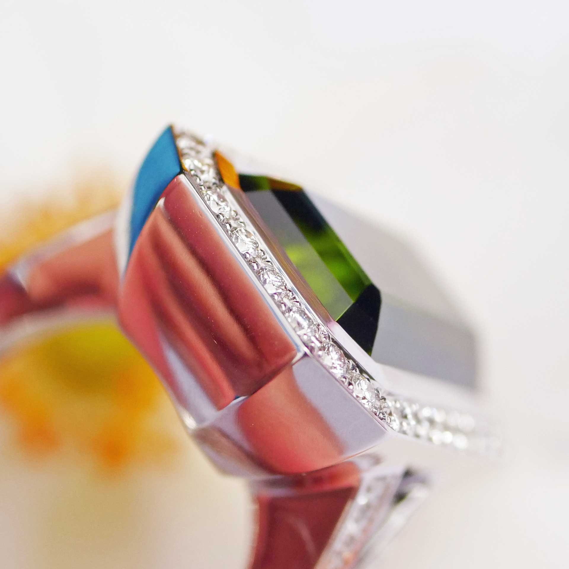 Statement Ring mit Brillanten und Turmalin Grün Augenrein aus Afghanistan 19.80 ct Investment Edelstein sehr feine Farbe 