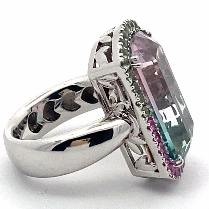 Turmalin Saphir Ring BICOLOR 18 kt Weissgold Afghanistan baby pink blue 14.85 ct