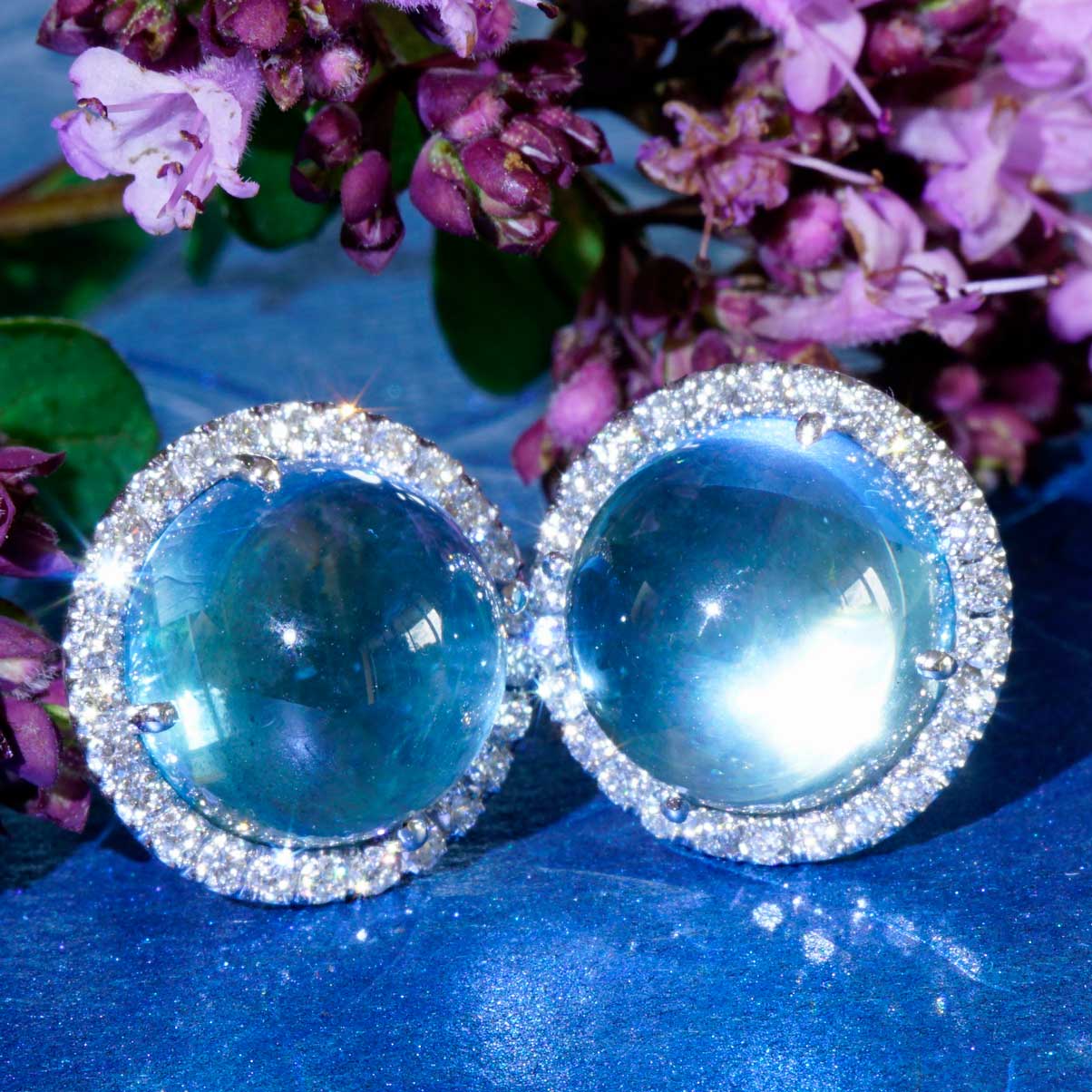 Blautopas Brillant Ohrstecker  750er Weissgold..Lightblue Bubble..13 mm Durchmesser 
