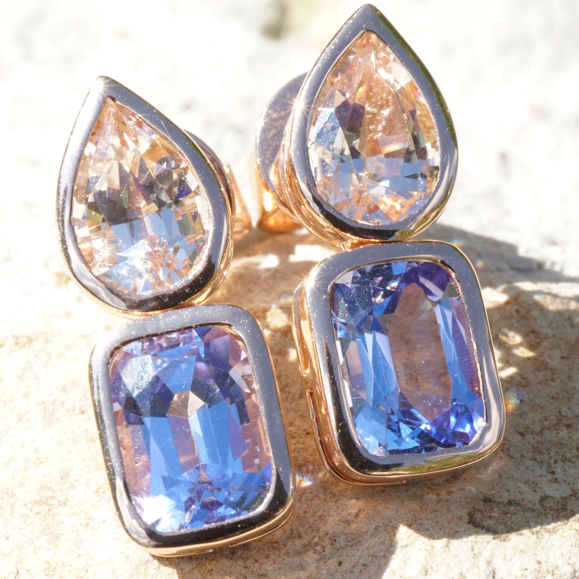 Morganit Tansanit Ohrstecker 750er Rosegold 2 ct 1.32 ct AAA+ hinreissende Farbenkombi..verwöhnen