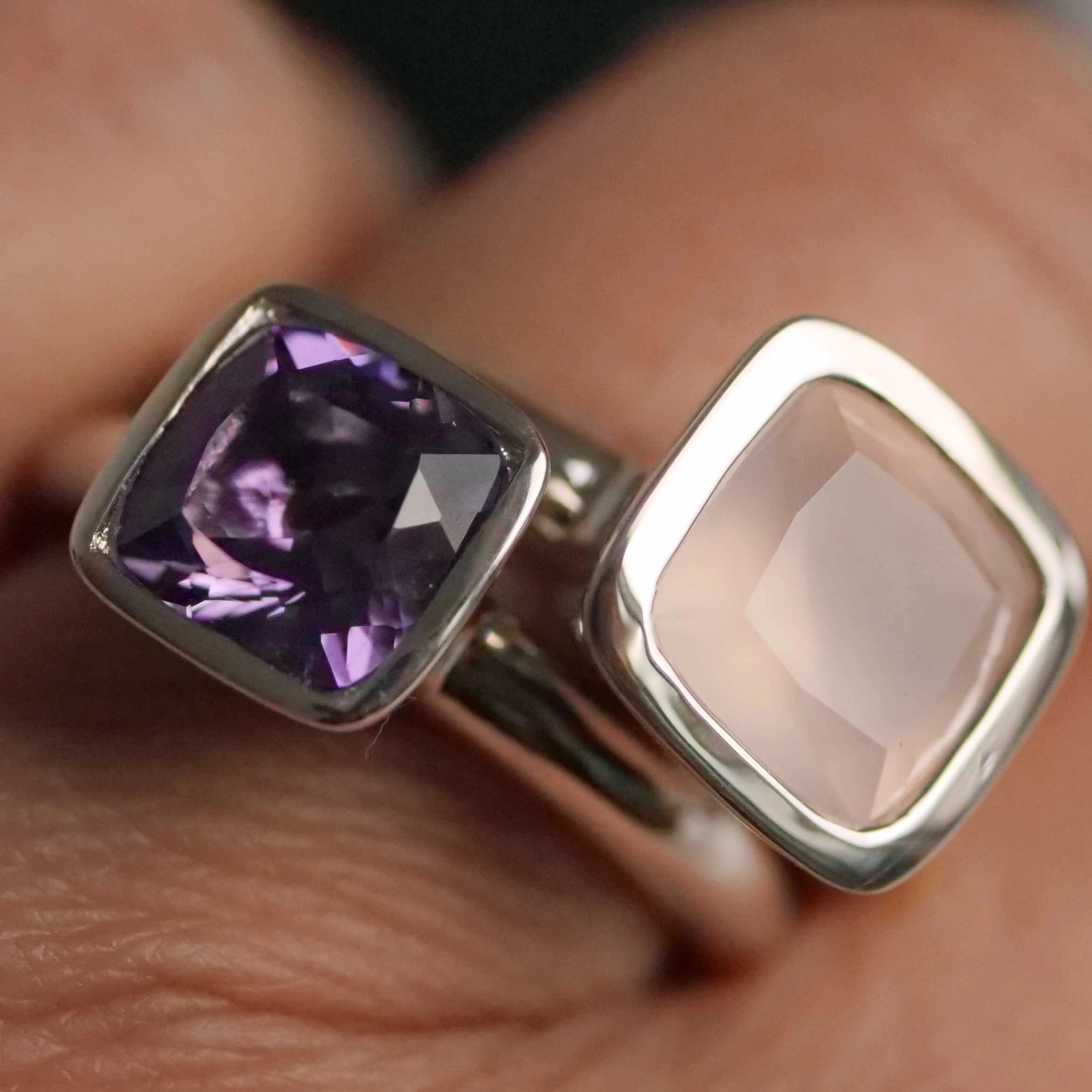 Chilango Ring  Sparkling Stars 2 XL milky Rosenquarz 925er Silber neu mit orig. Etui massiv