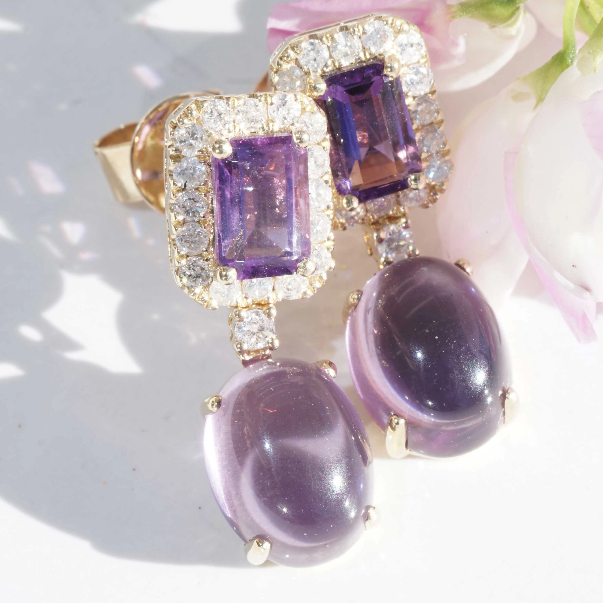 Amethyst Brillant Ohrhänger 750er Gelbgold 4.60 ct 0.40 ct...die Farbe Lila zum Verlieben