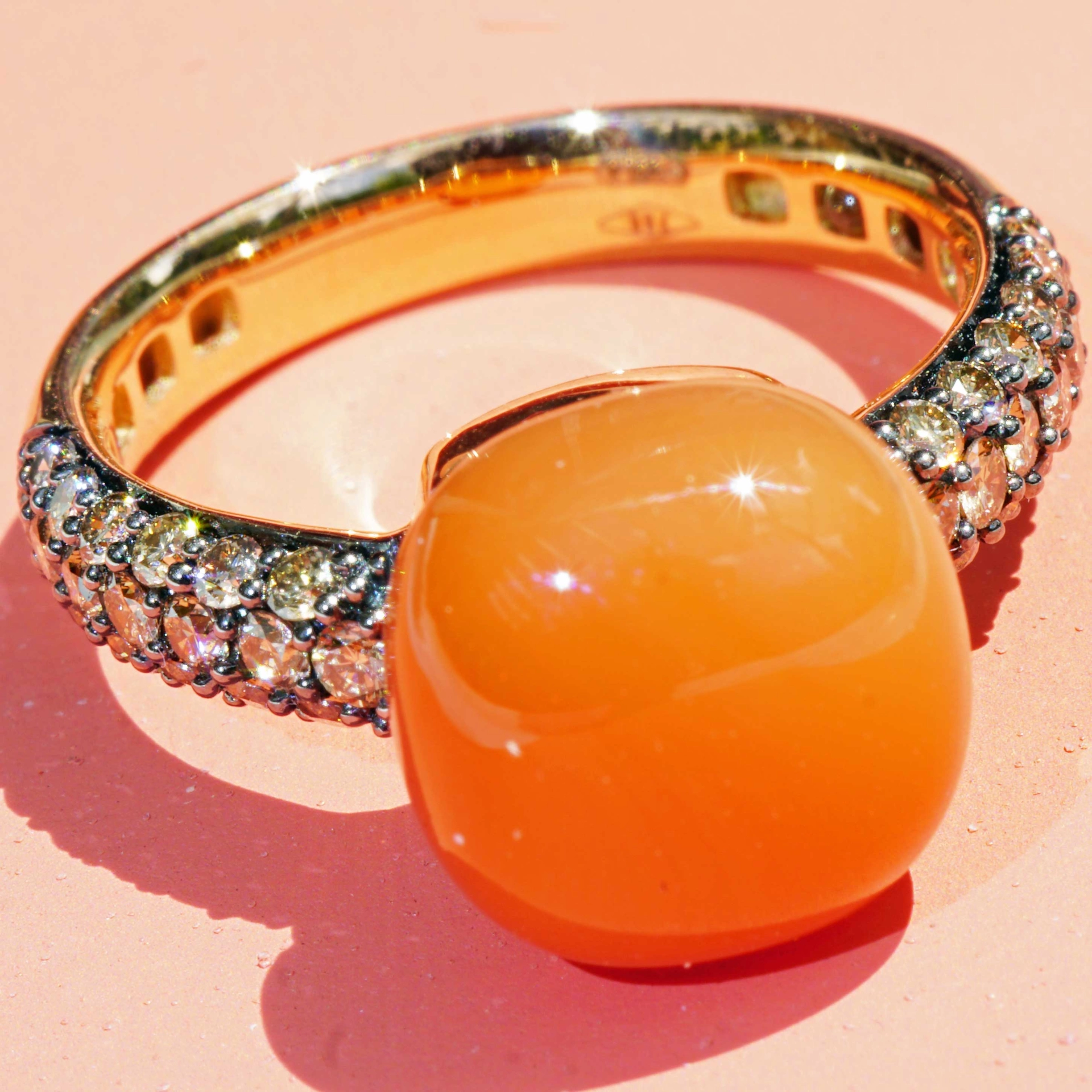 Mondstein Brillant Ring 750er Rosegold 7.30 ct 0.68 ct..elegante Winter Farben..liquid Impressions..