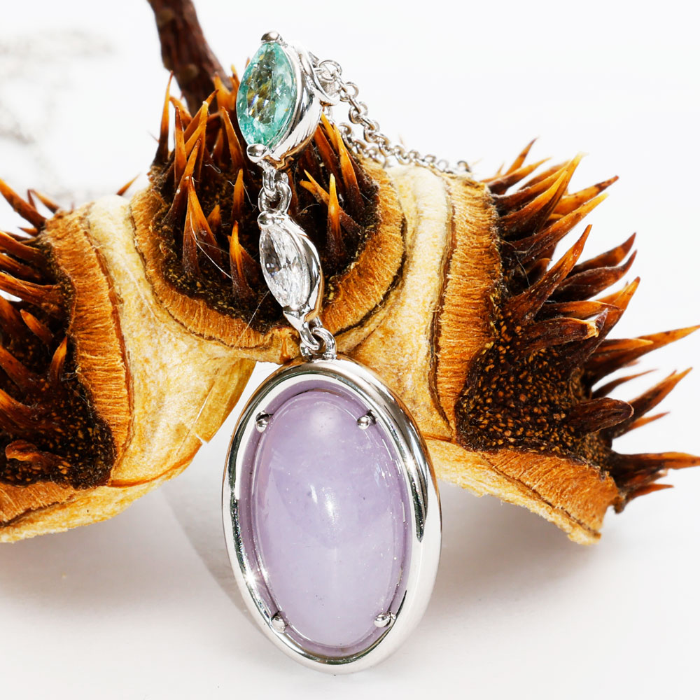 Paraiba Turmalin Jade Brillant Collier 5 ct 0.27 ct 0.11 lavendel kombiniert mit schwimmbadblaugrün...aufregend