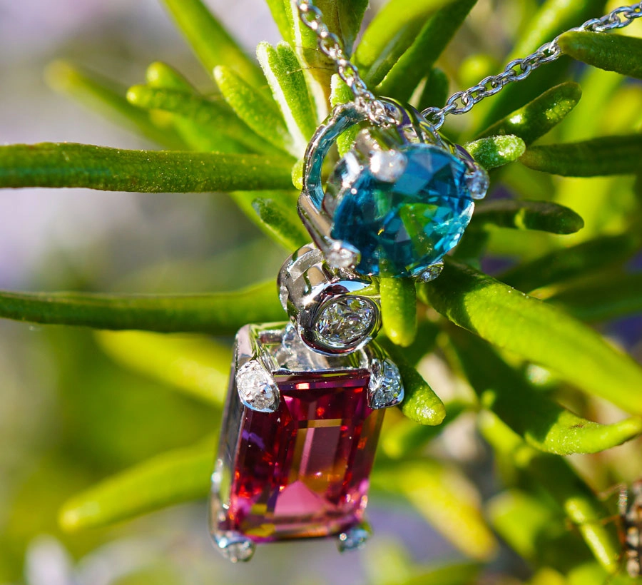 Zirkon Turmalin Brillant Anhänger in 750er Weißgold gearbeitet 1.87 1.69 ct