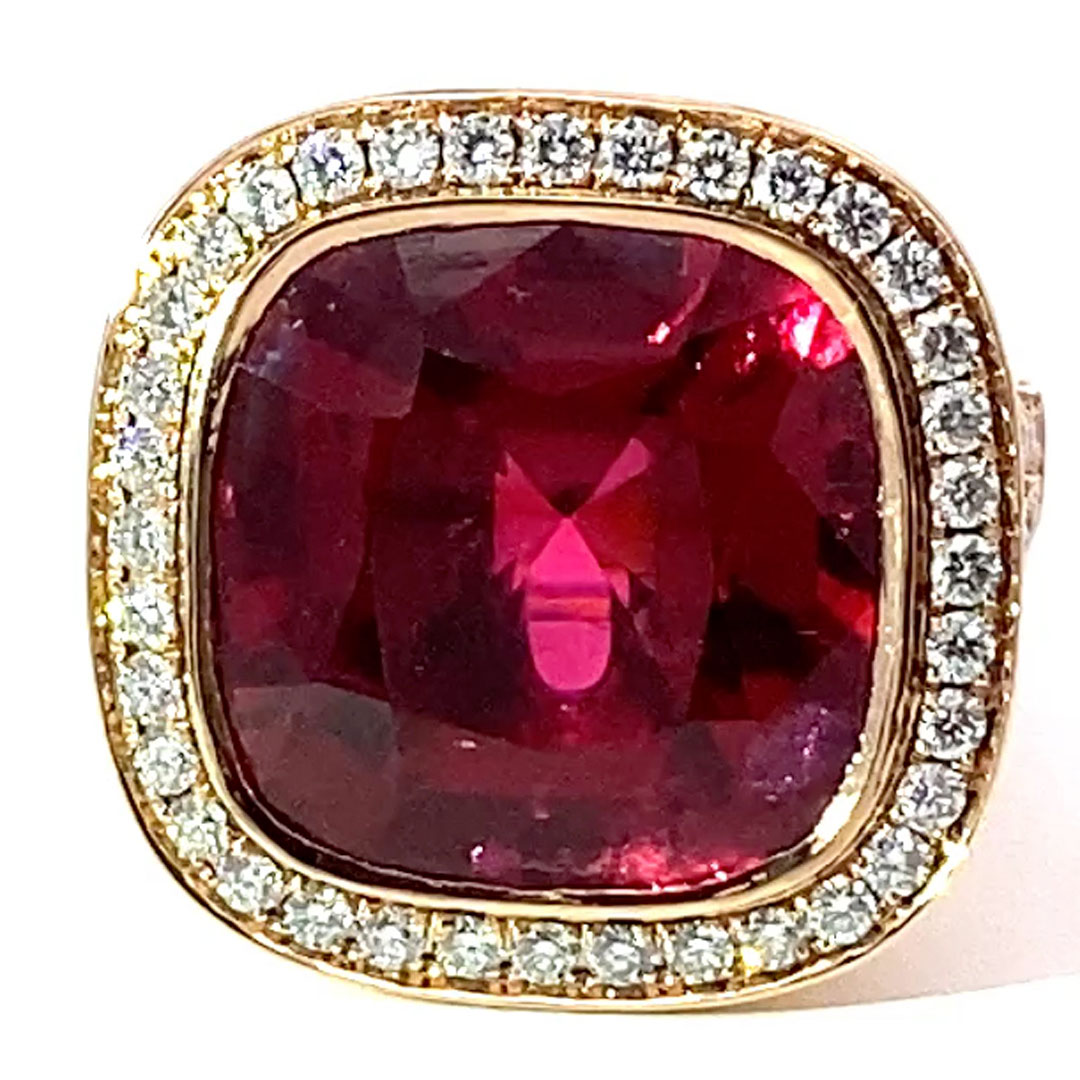Rubellit Brillant Ring der Extraklasse AAA+  23.10 ct Afghanistan  rot-pink unglaubliche Leuchtkraft 750er Rosegold