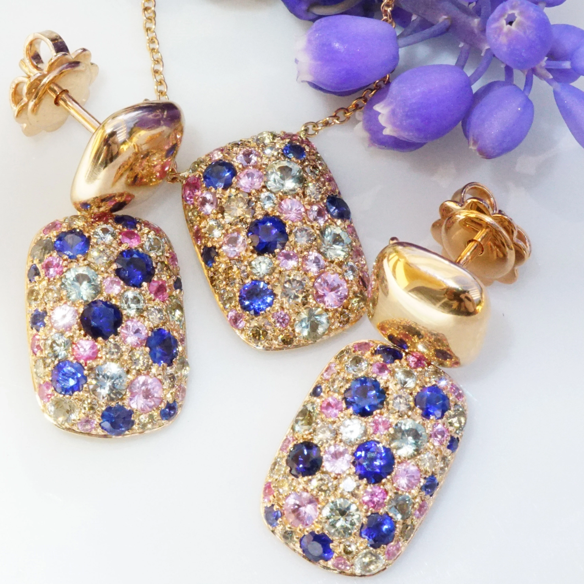 Saphir Brillant Ohrstecker 750er Rosegold...paradiesisches Dreierlei in Pastellfarben 2.54 ct 0.22 c