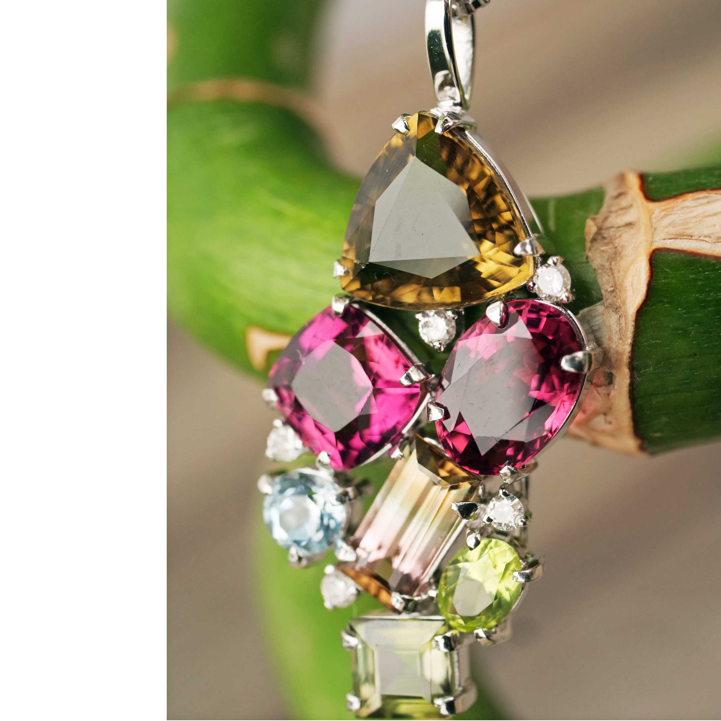 Turmalin Brillant Anhänger 750er Weissgold...seltene Farben...pink, bicolor, gelb total 7 ct