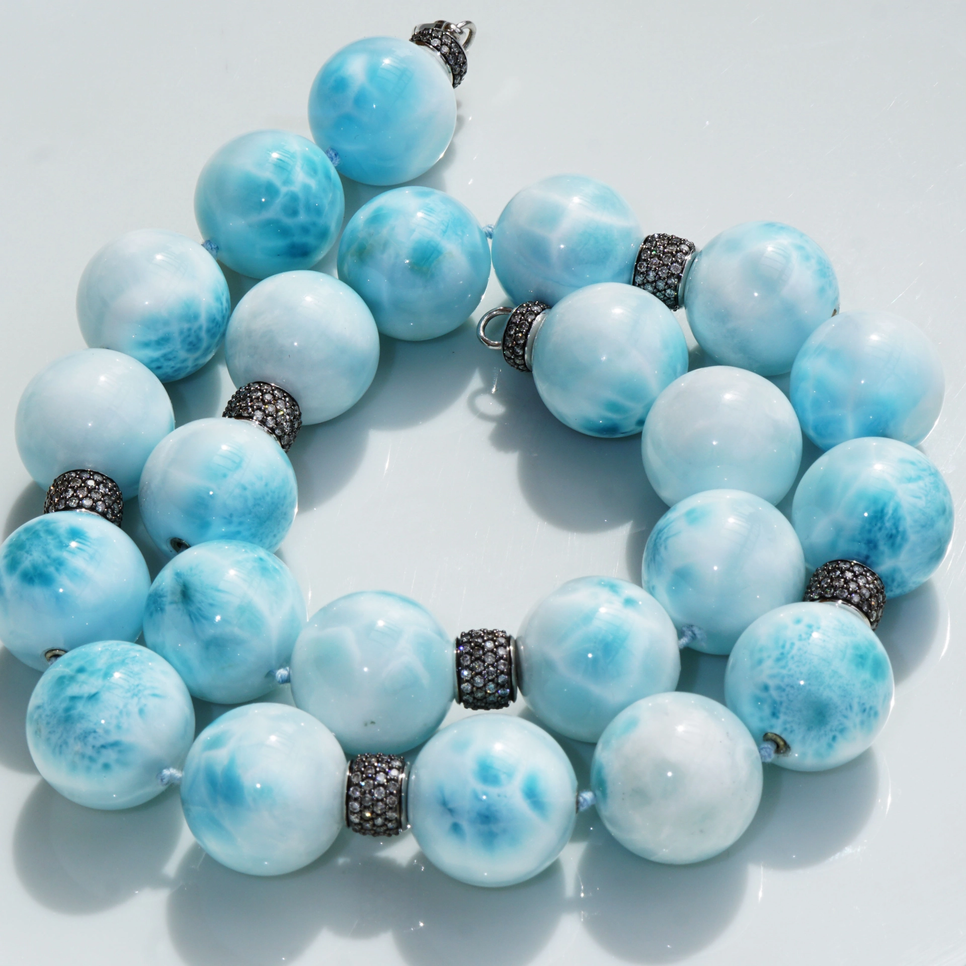Larimar Brillant Collier 750er Weissgold..ein gigantisches Collier...20 mm Kugeln in AAA