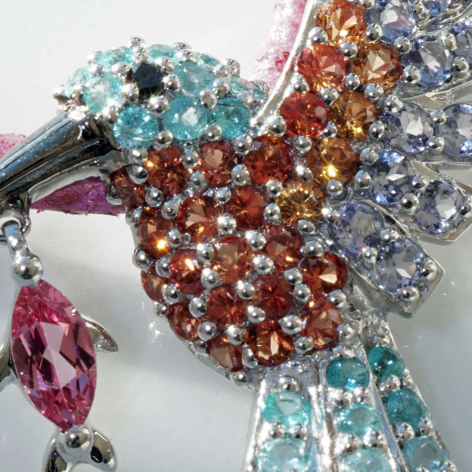 Eisvogel Anhänger 750er Weissgold Paraiba Turmalin Spinell ...der frühe Vogel fängt den Fisch