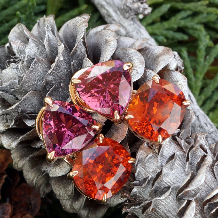 Seltene afrikanische Mandarin Granate/Rhodolith Ohrschmuck in 750er Rosegold