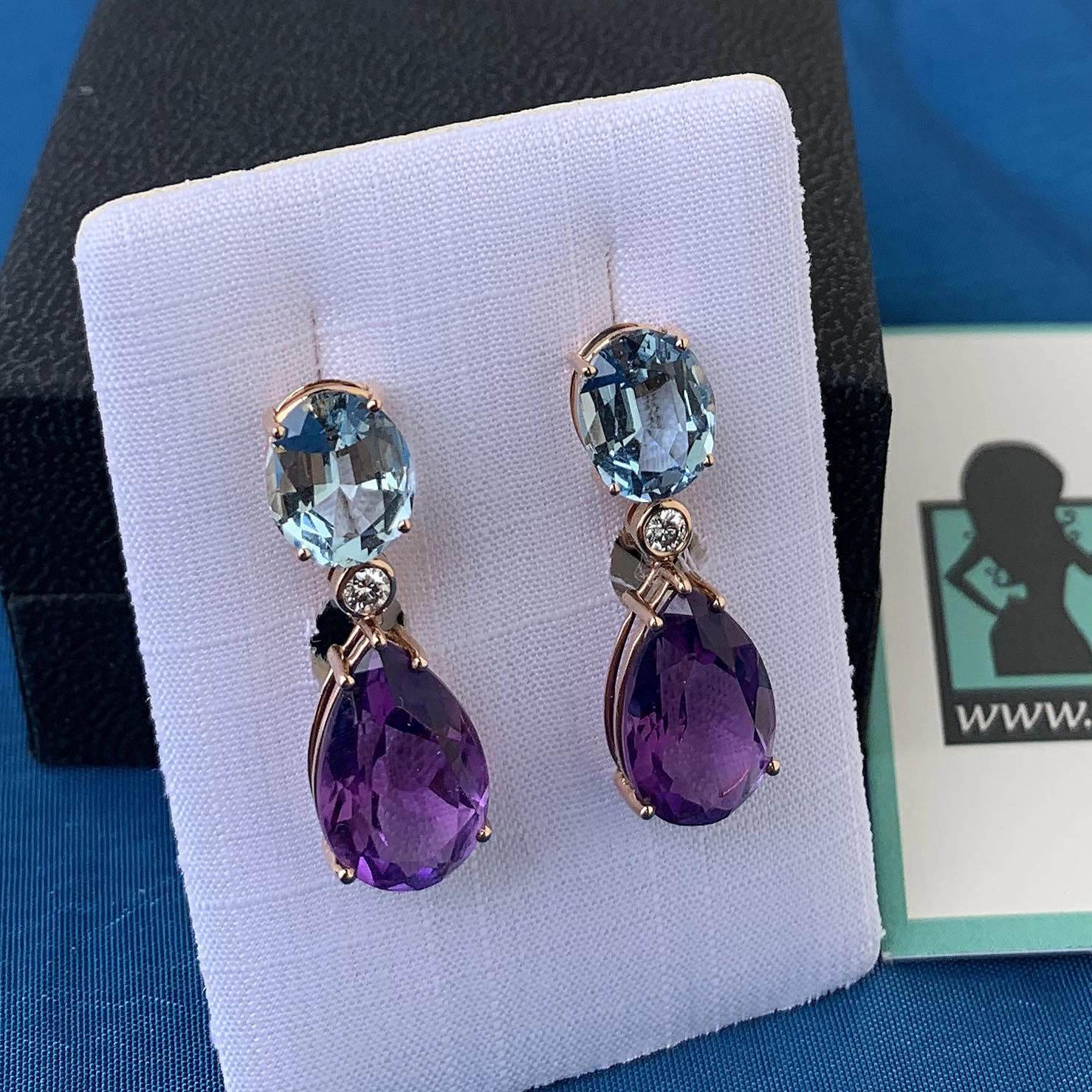 Aquamarin Amethyst Ohrhänger m. Brillanten in 750er Rosegold hochwertig