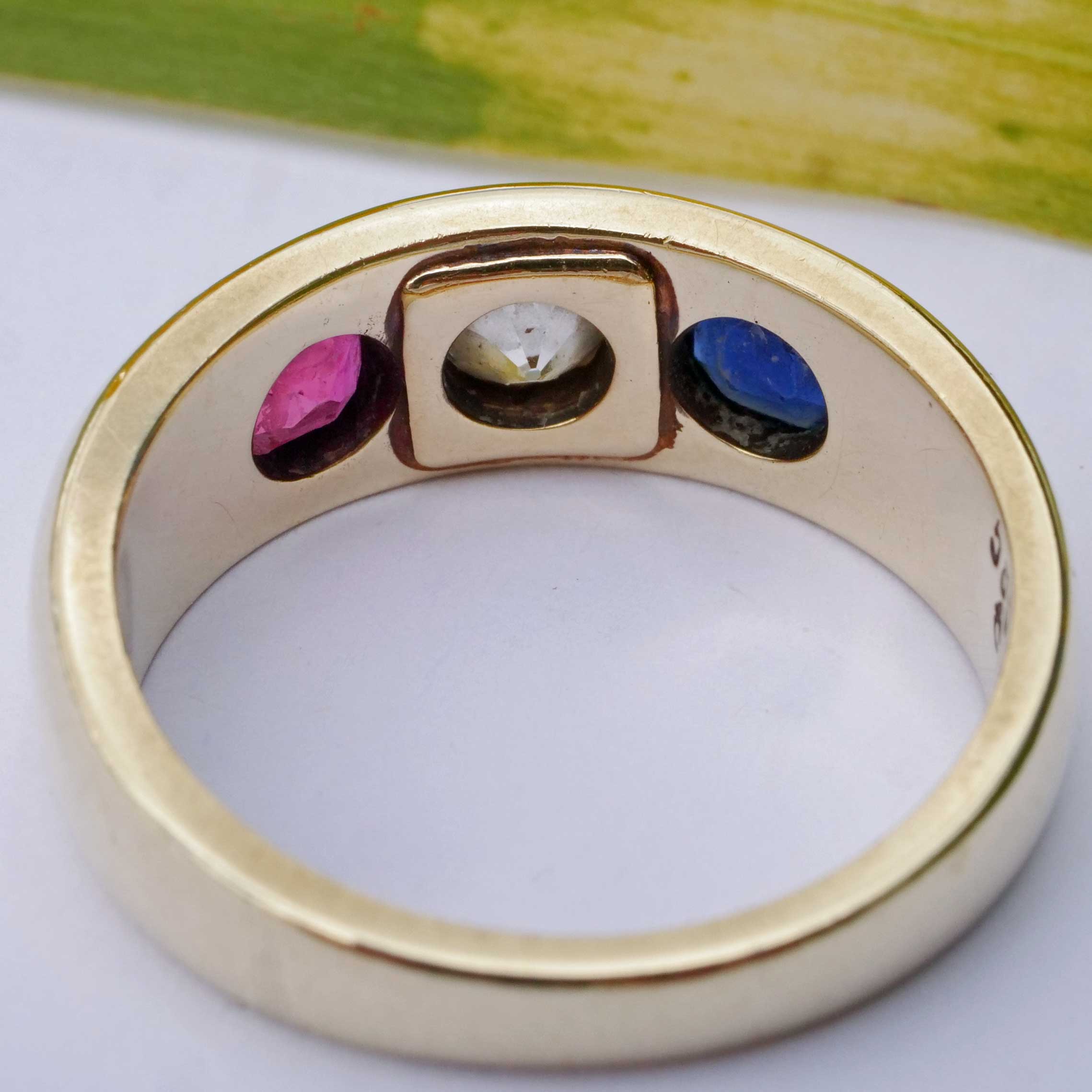 Saphir Rubin Altschliff Brillant Band Ring 585er Gelbgold...schöne Edelstein Qualitäten poliert