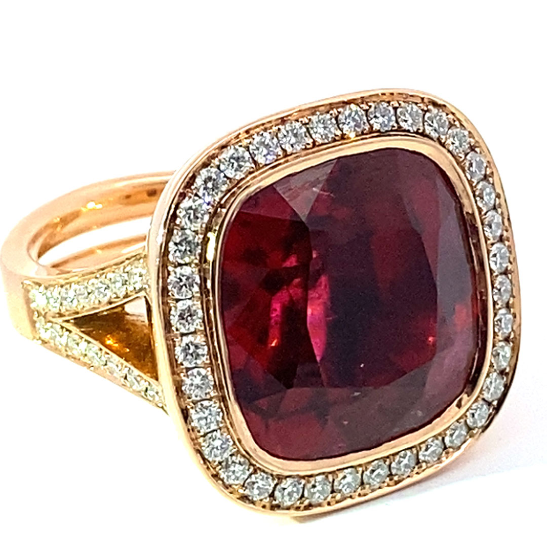 Rubellit Brillant Ring der Extraklasse AAA+  23.10 ct Afghanistan  rot-pink unglaubliche Leuchtkraft 750er Rosegold