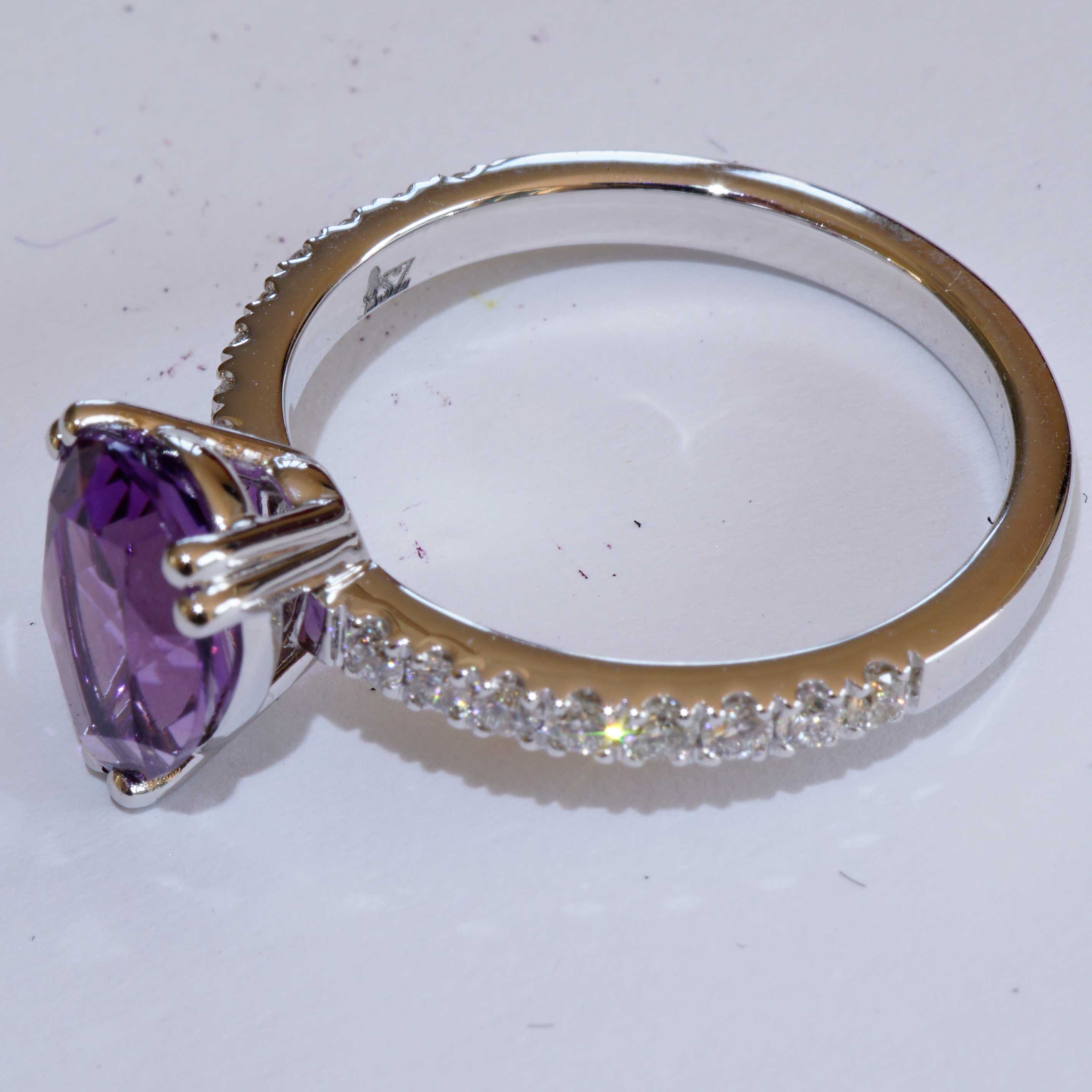 Violetter Amethyst Brillant Ring 750er Weissgold 1.50 ct 0.33 ct  made in Italy...Edelschmiede 