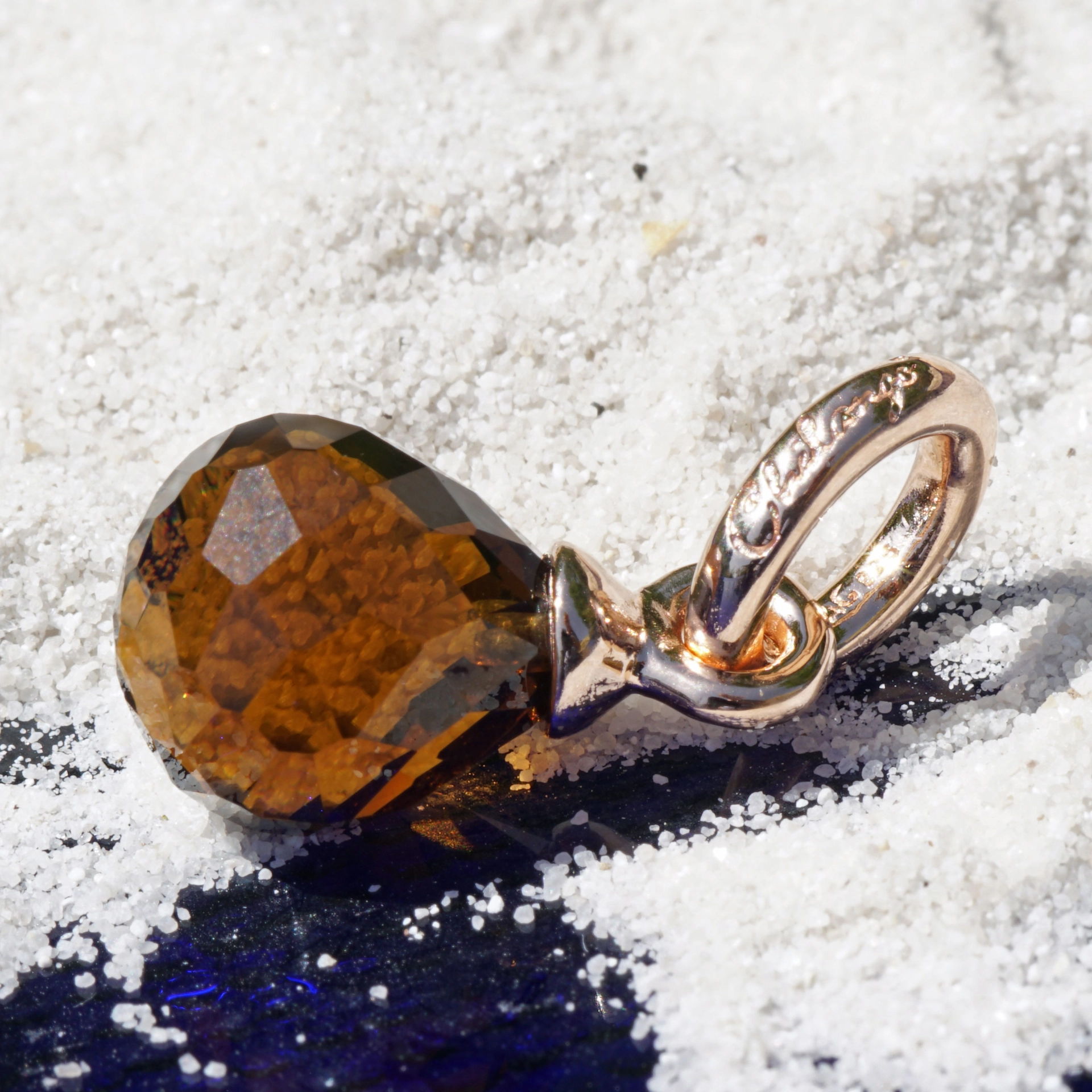 Original Chilango Whisky Quartz Anhänger Pample Star 925er Silber rosevergoldet toller Schliff-