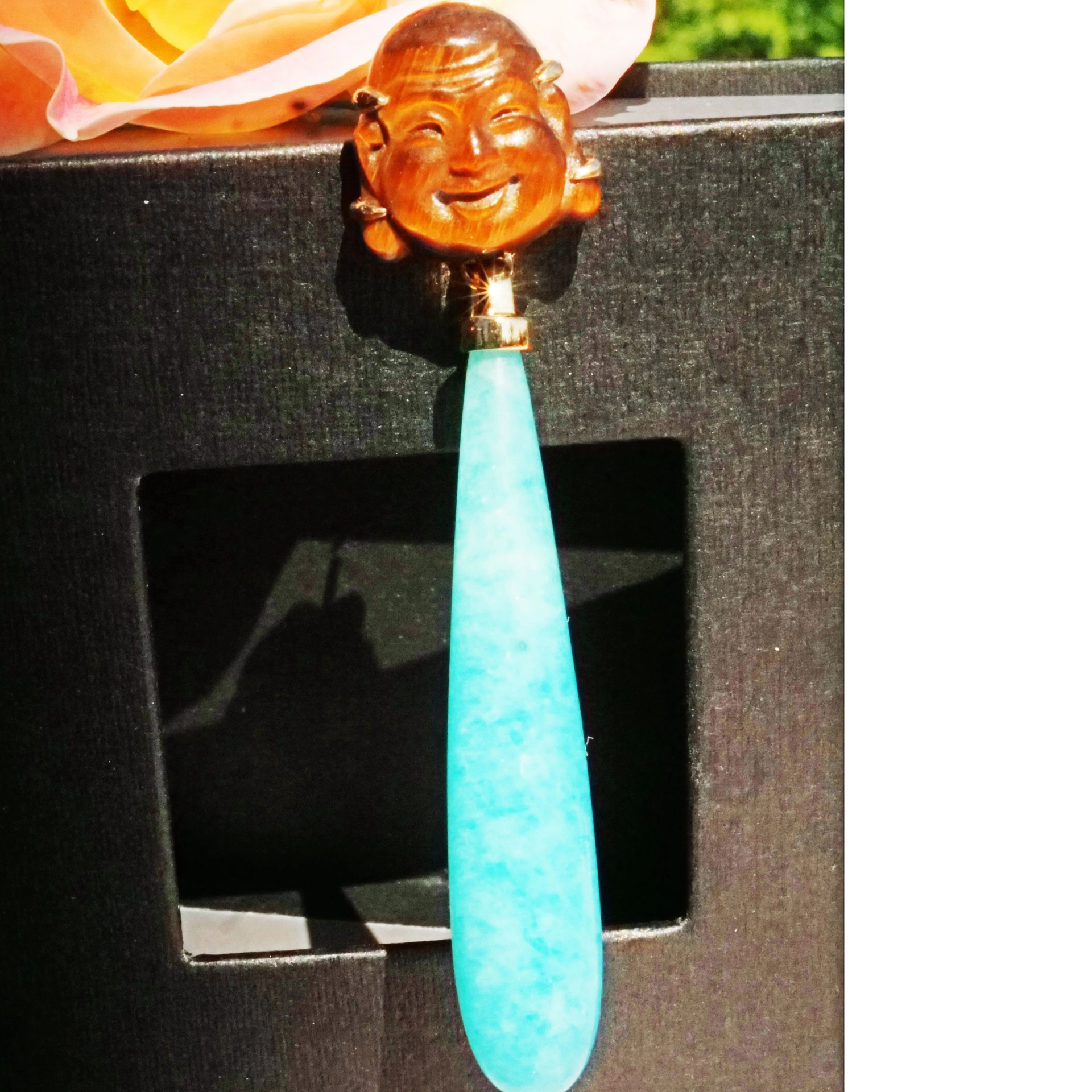 Tigerauge Budda Cacholong Ohrhänger 750er Gelbgold...bringen Glück und schauen klasse aus