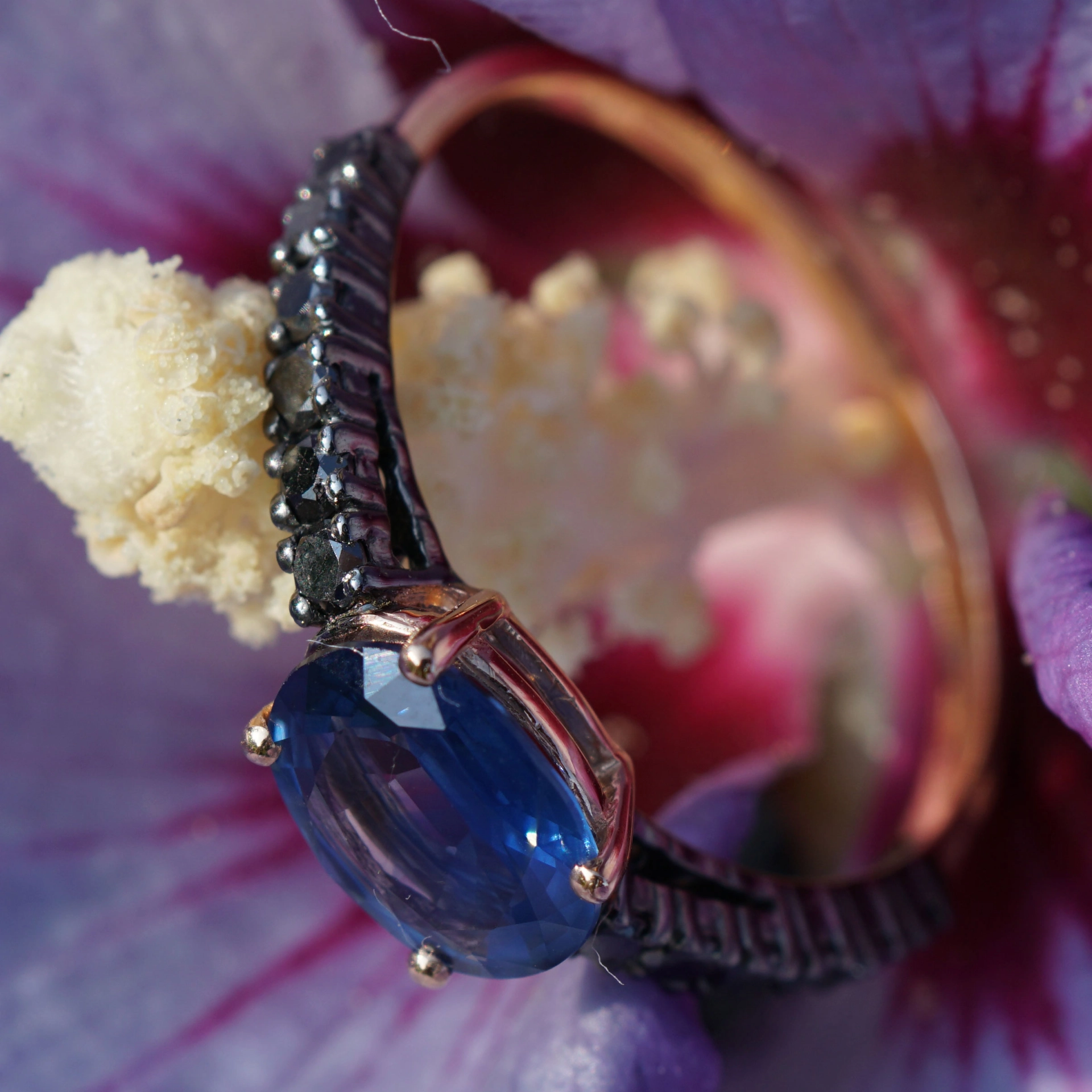 Diamant Memoire Ring Citrin 0.30 ct Diamanten schwarz GALAXY 750er Gold