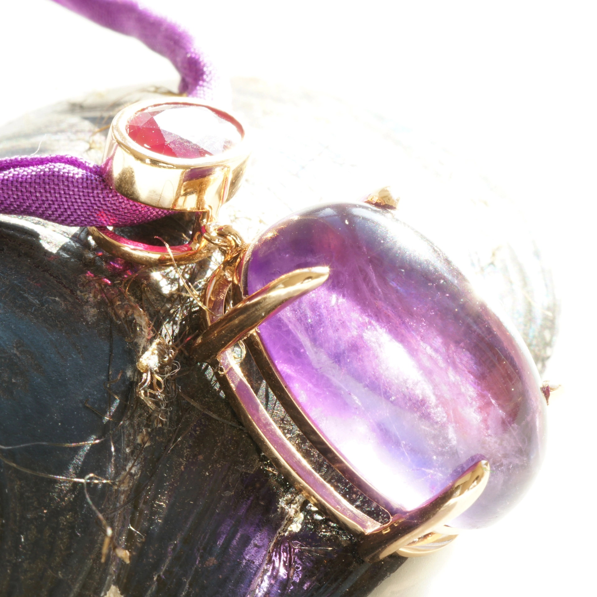 Rubin Amethyst Anhänger 750er Rosegold 1.06 ct 10.13 ct BURMA TOLLE FARBKOMBI