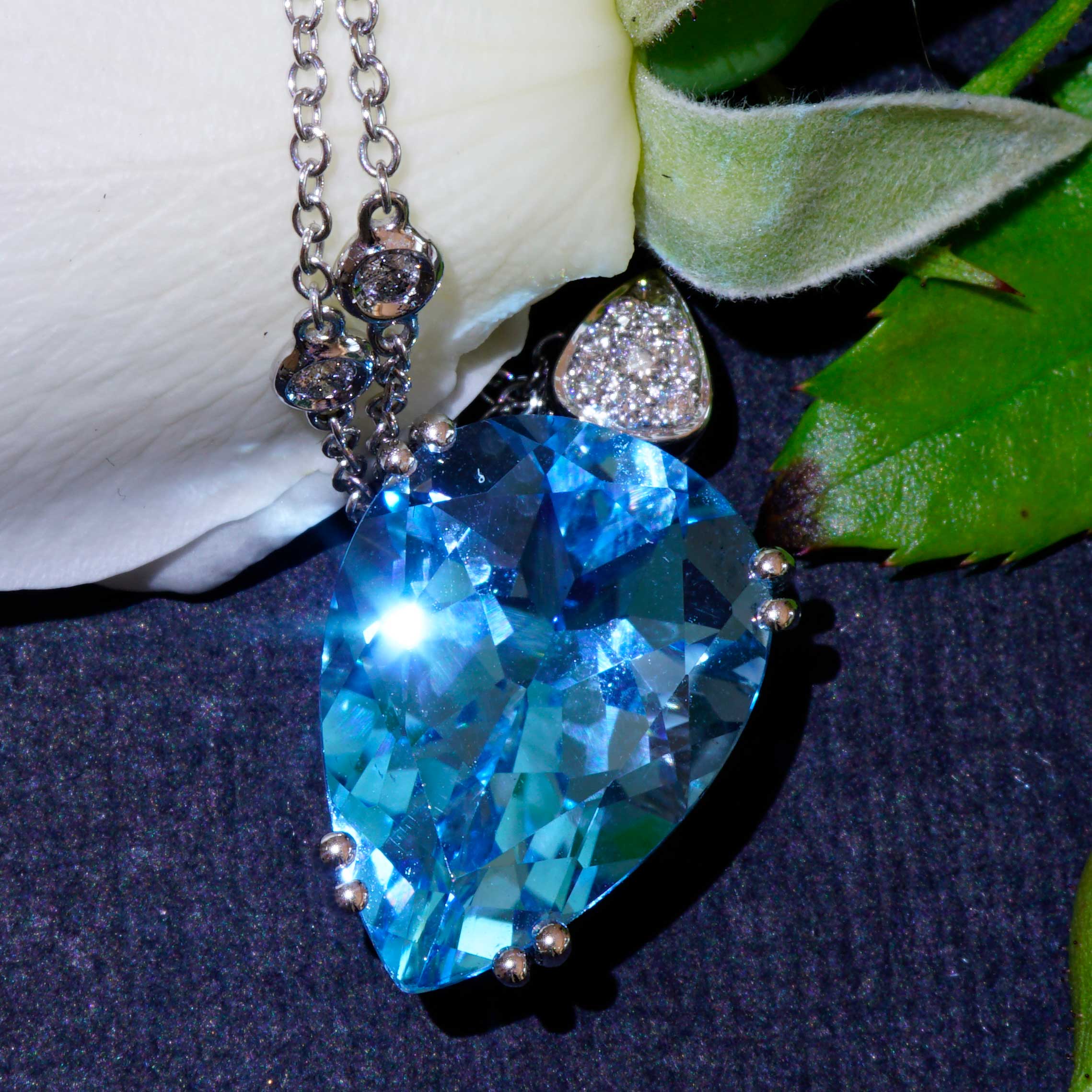 Blautopas Brillant Anhänger 750er Weissgold 14 ct 0.11 ct ...Aqua Wasser Brillanz Tropfenform 