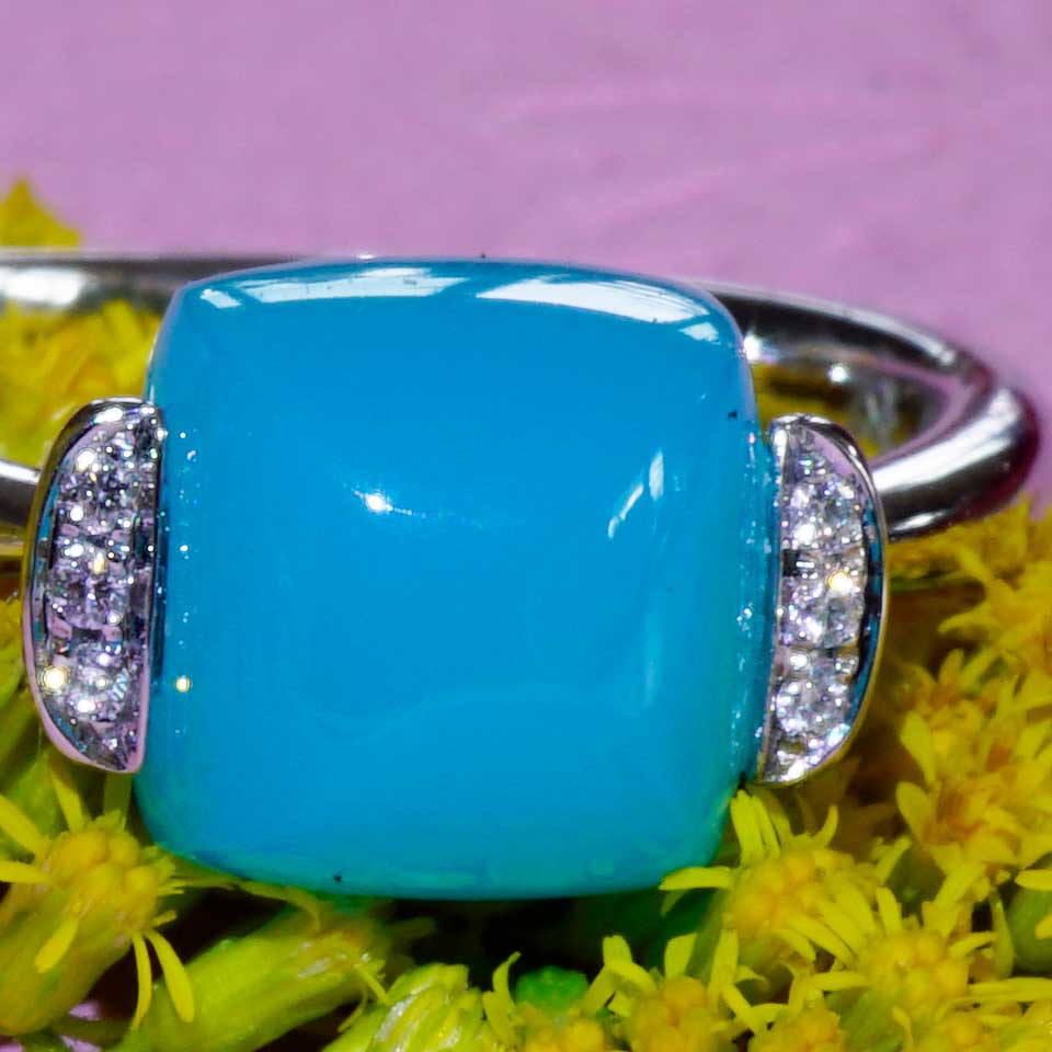 Paraibafarbener Achat Brillant Ring 750er Weissgold sweety Kombinationsring einfach lässig