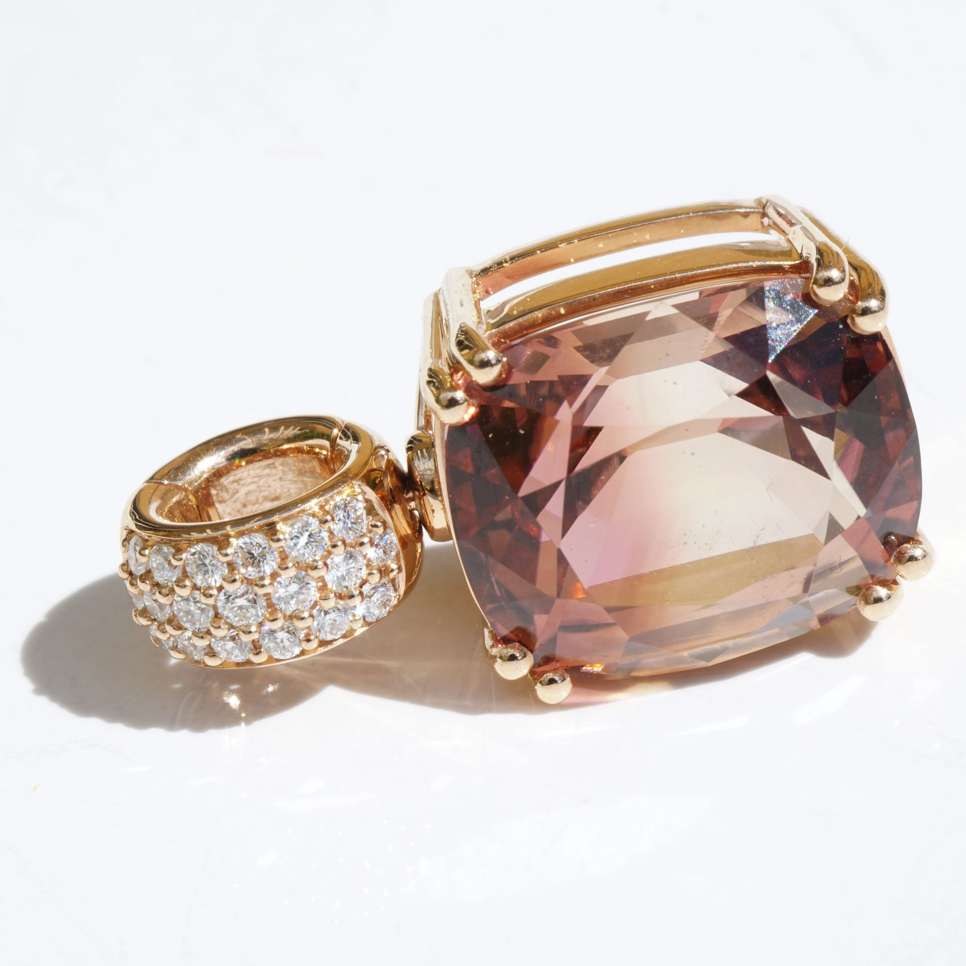 Turmalin Brillant Anhänger in 750er Roségold Sunset Beach Color 9.85 ct Afrika/Kongo