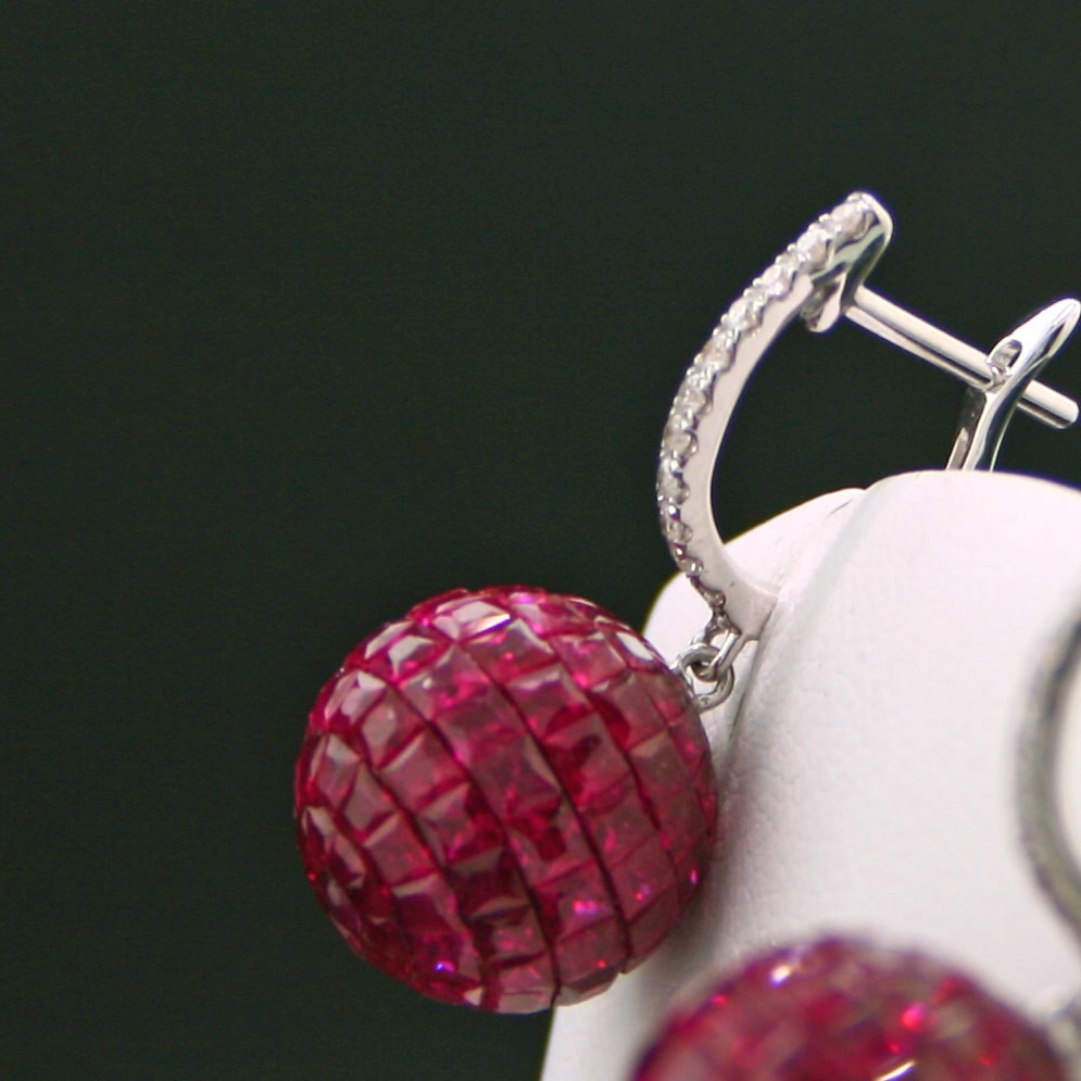 Rubin-Diamant-Ohrhänger, 750/-WG.