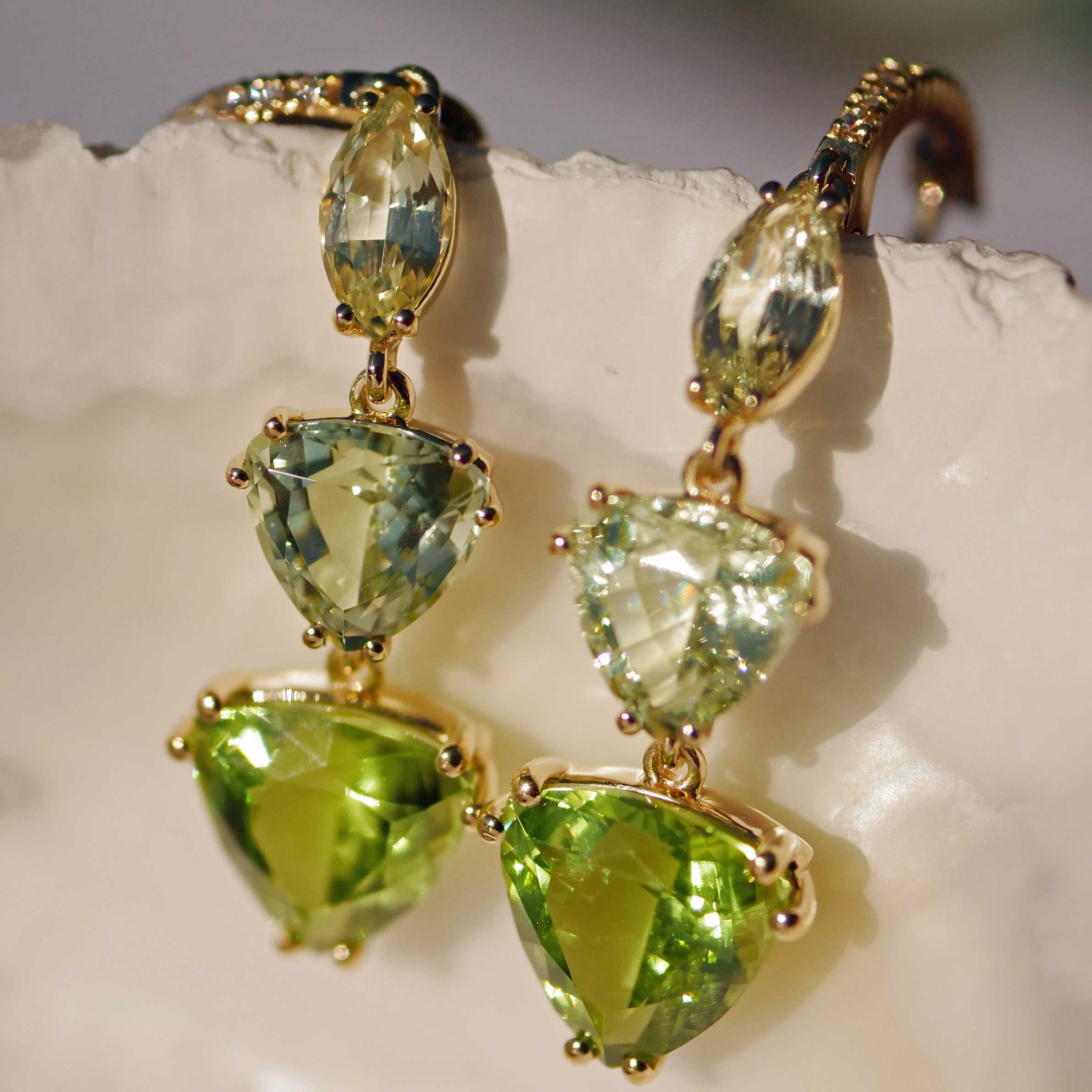 Chrysoberyll Turmalin Peridot Brillant Ohrhänger 750er Gelbgold 10 ct AAA+...unglaubliches fragiles Farbenspiel
