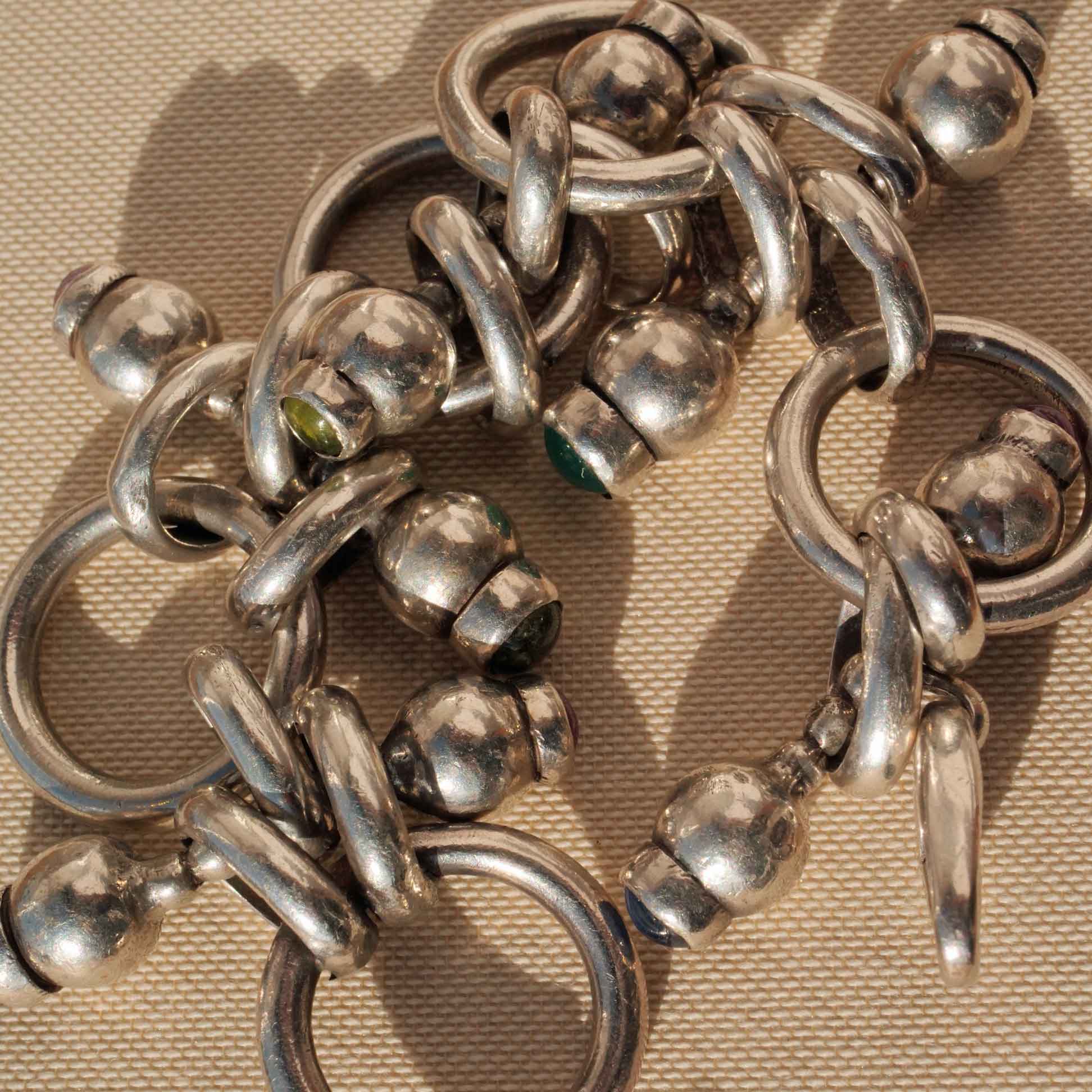 Retro Designer Edelstein Armband 925er Silber 145 Gramm handgearbeitet 