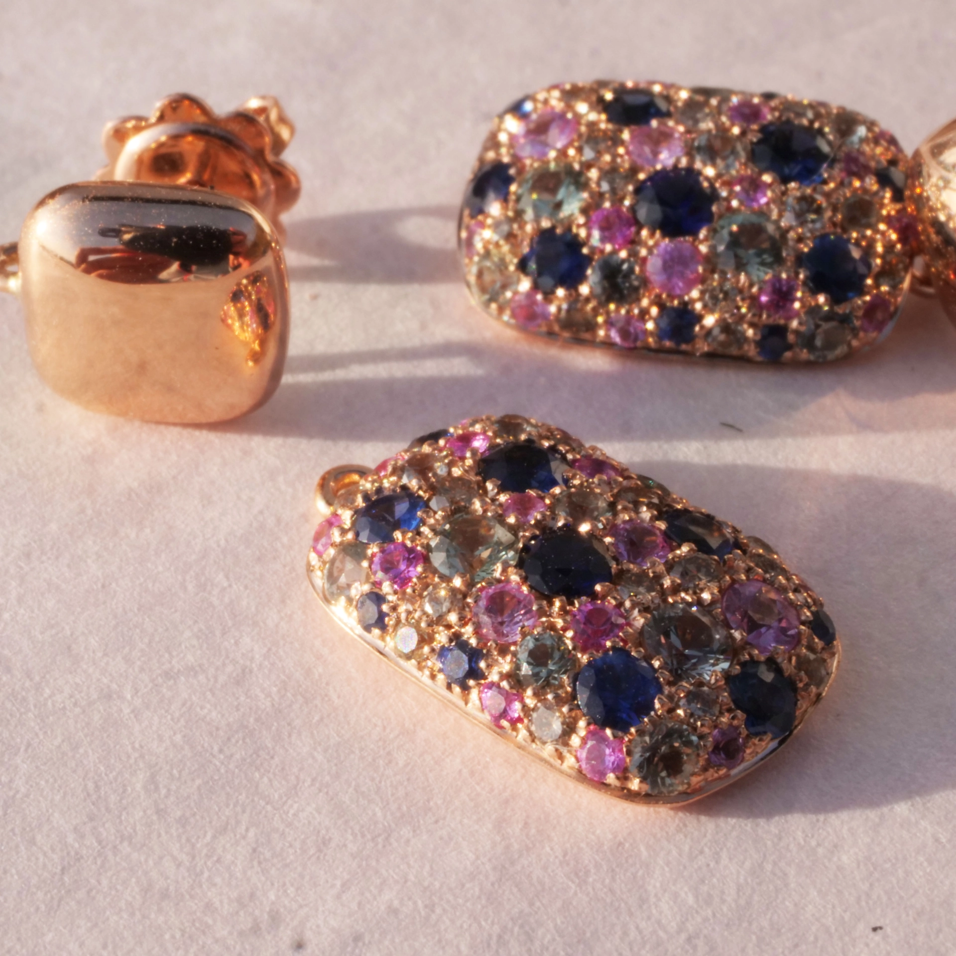 Saphir Brillant Ohrstecker 750er Rosegold...paradiesisches Dreierlei in Pastellfarben 2.54 ct 0.22 c