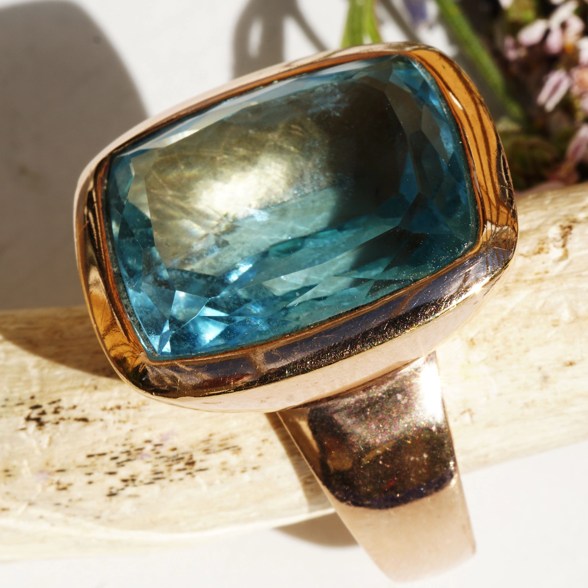 Blautopas Ring rosevergoldet 925er Silber XL Ring im moderen Stil 29 ct