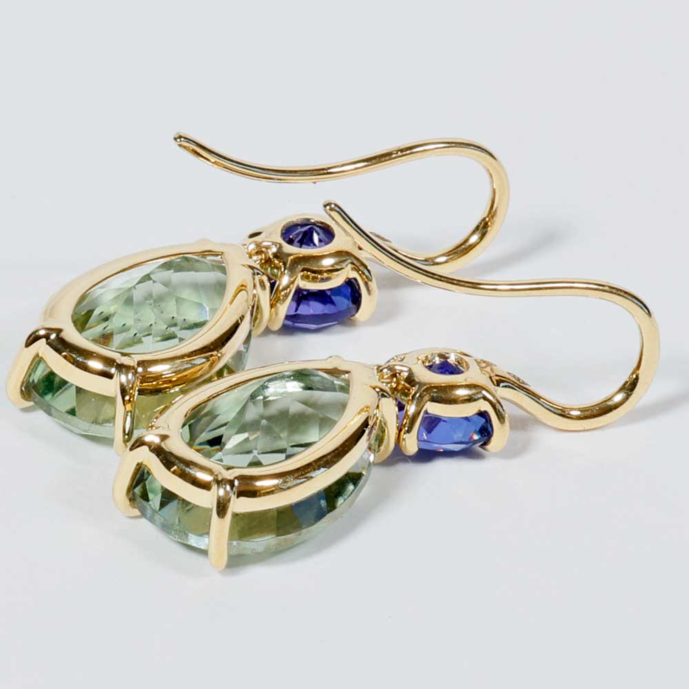 Ohrhänger Tansanit Prasiolith 750er Gelbgold...was für Farben und so attraktiv total 13 carat