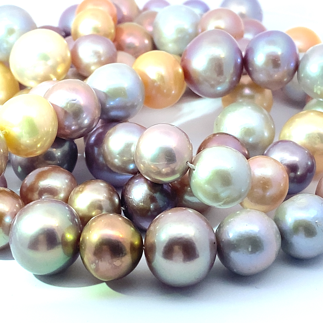 Ungewöhnlicher Opera Ming Perlen Strang 8 bis 14 mm in Potato Formen 90 cm lang Multifarben toller Lüster AAAA