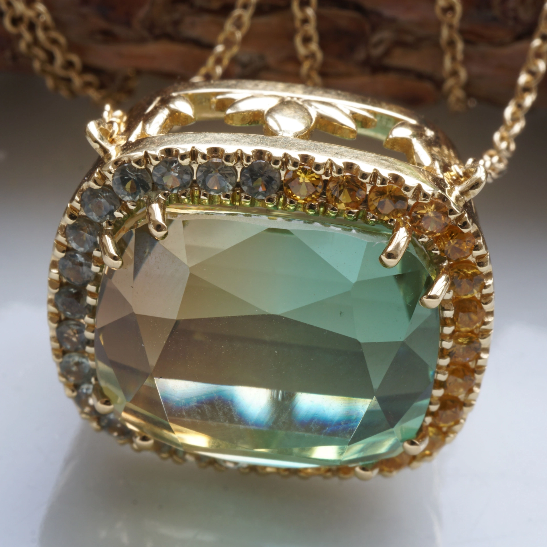 Turmalin Collier 750er Gelbgold 17 ct bicolor AAA+ Afrika grün-gelb....Himmelsfarben