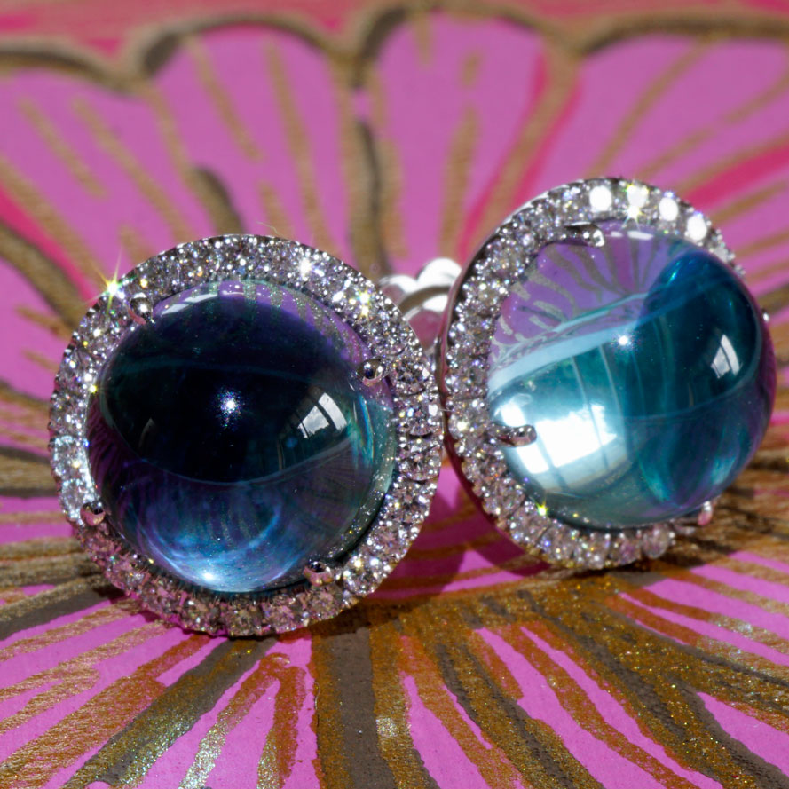 Blautopas Brillant Ohrstecker  750er Weissgold..Lightblue Bubble..13 mm Durchmesser 