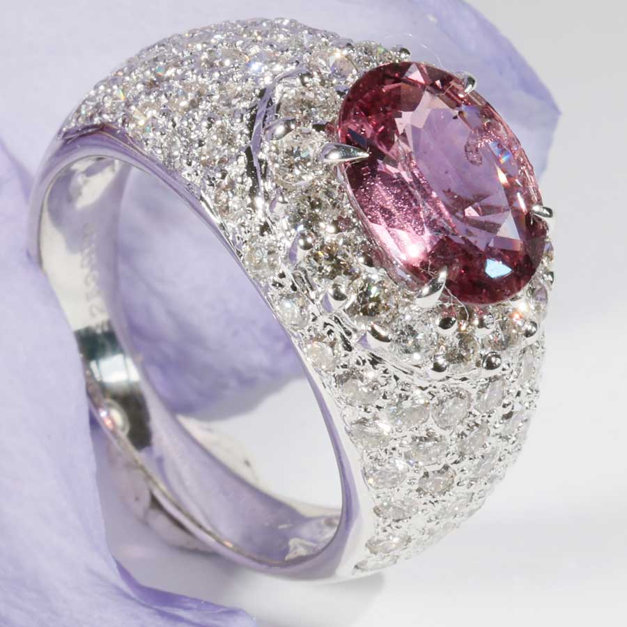 Ring Saphir Brillant 2.50 ct 1.76 ct so gross und so lebhaft pink ... TW VS  750er Weissgold
