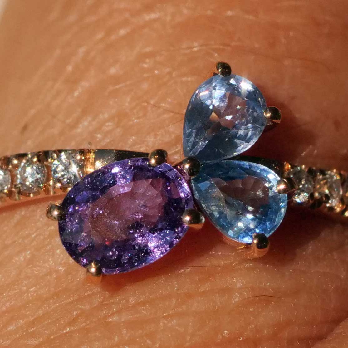 Cooler Farbstein Schmuck I Saphir Brillant Ring in 750er Rosegold 0.95 ct 0.17 ct TW VS made in Italy