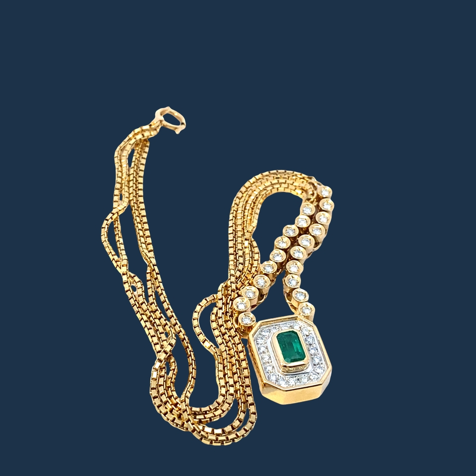 Smaragd Brillant Collier 750er Gelbgold Platin...super elegant..0.58 ct W SI
