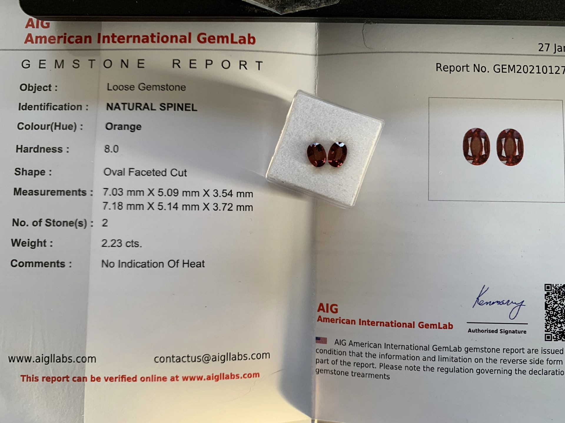 2 Spinelle Burma orange ovalfacettiert 2.23 ct unbehandelt AIG Expertise