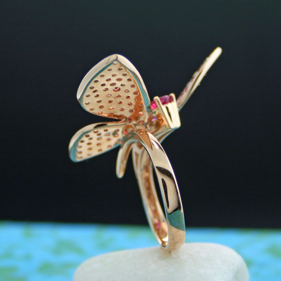 Edle Tierkunst! Schmetterling Turmalin/Saphir/Brillant Ring 750er Gold