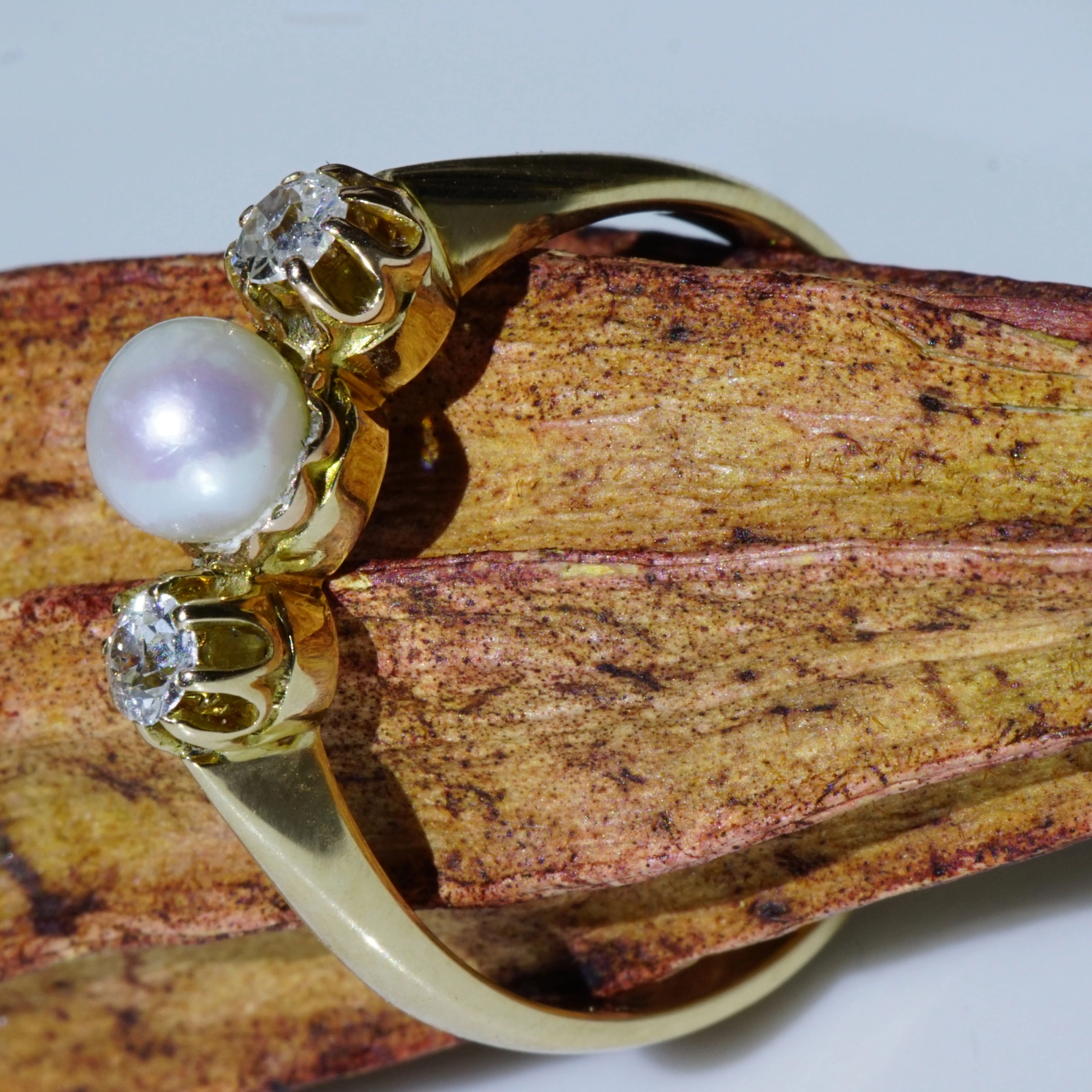 Altschliff Brillant Perl Ring 585er Gelbgold 0.20 ct um 1910