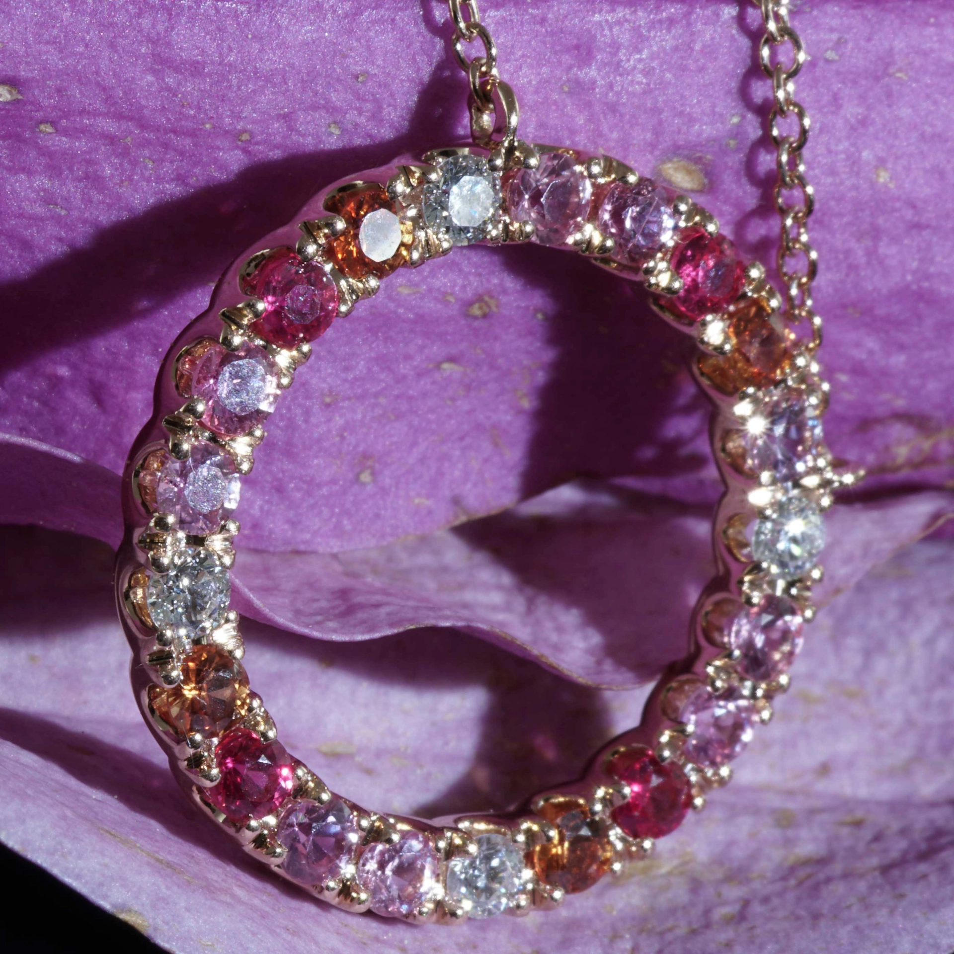 Saphir Brillant Collier 750er Rosegold...paradiesische Dreierlei Pastellfarben...0.26 ct 1.21 ct