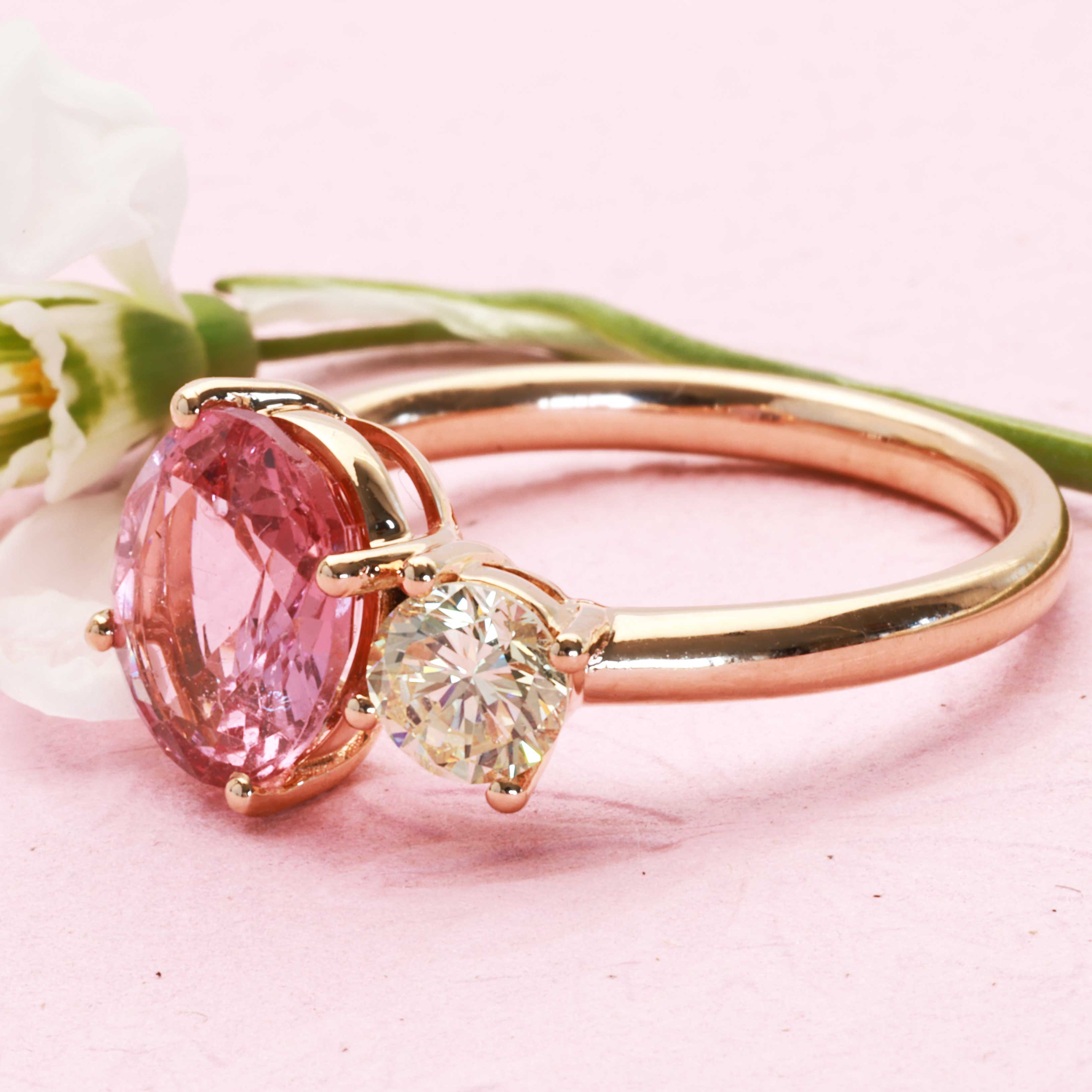 Rosa Spinell Brillant Toi et Moi Ring 750er Rosegold 2.30 0.41 ct zum Kombinieren als Steckring  ideal oder einzeln