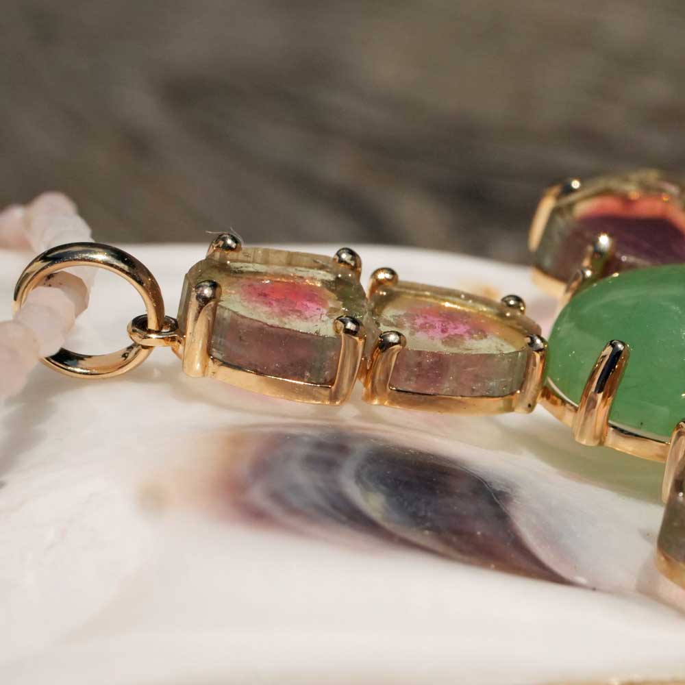 Anhänger Kreuz Wassermelonen Turmalin Jade 585er Gelbgold 10.20 ct 15.29 ct mit Kurzgutachten