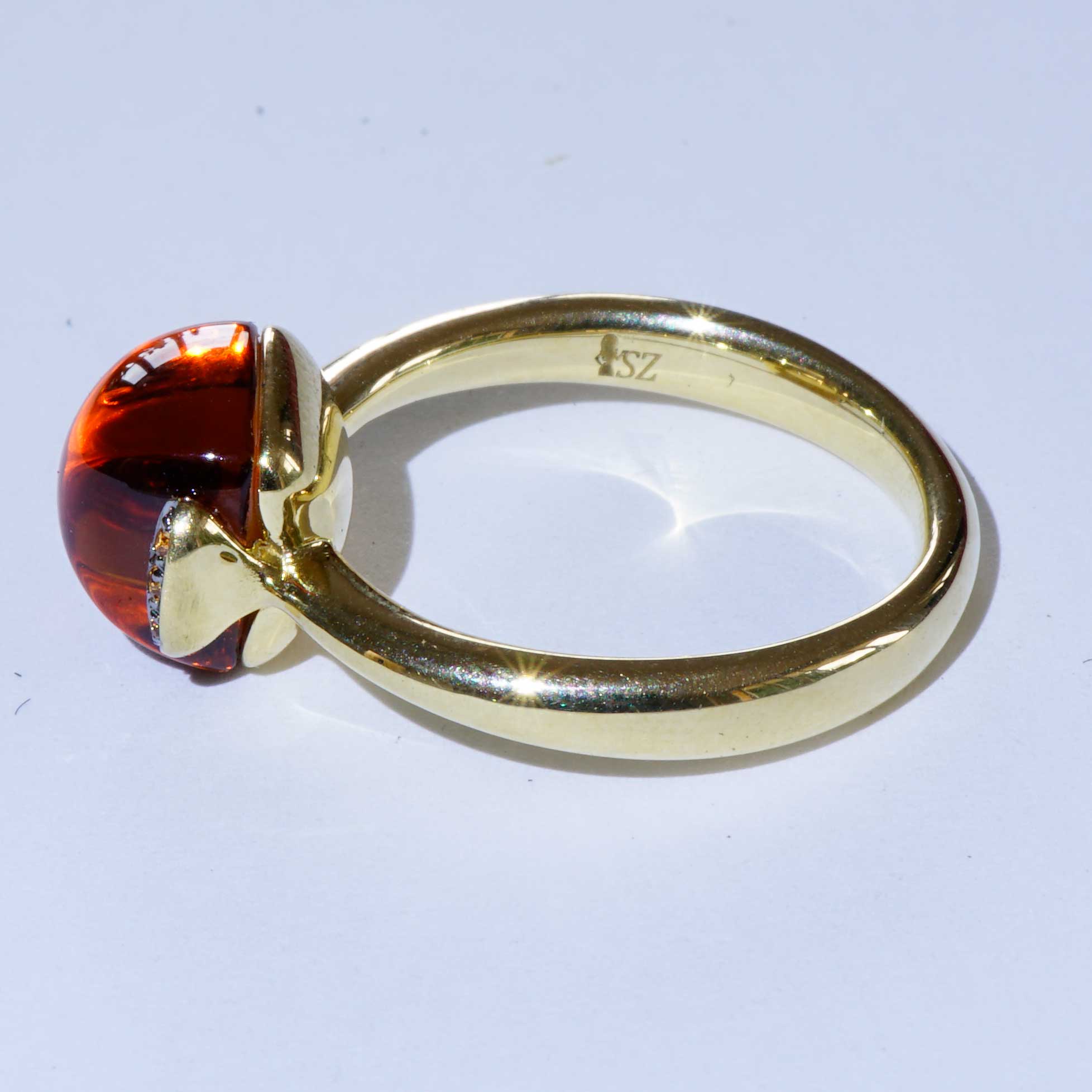 Citrin Saphir Ring 750er Gelbgold sweety Kombinationsring einfach lässig Kissenform