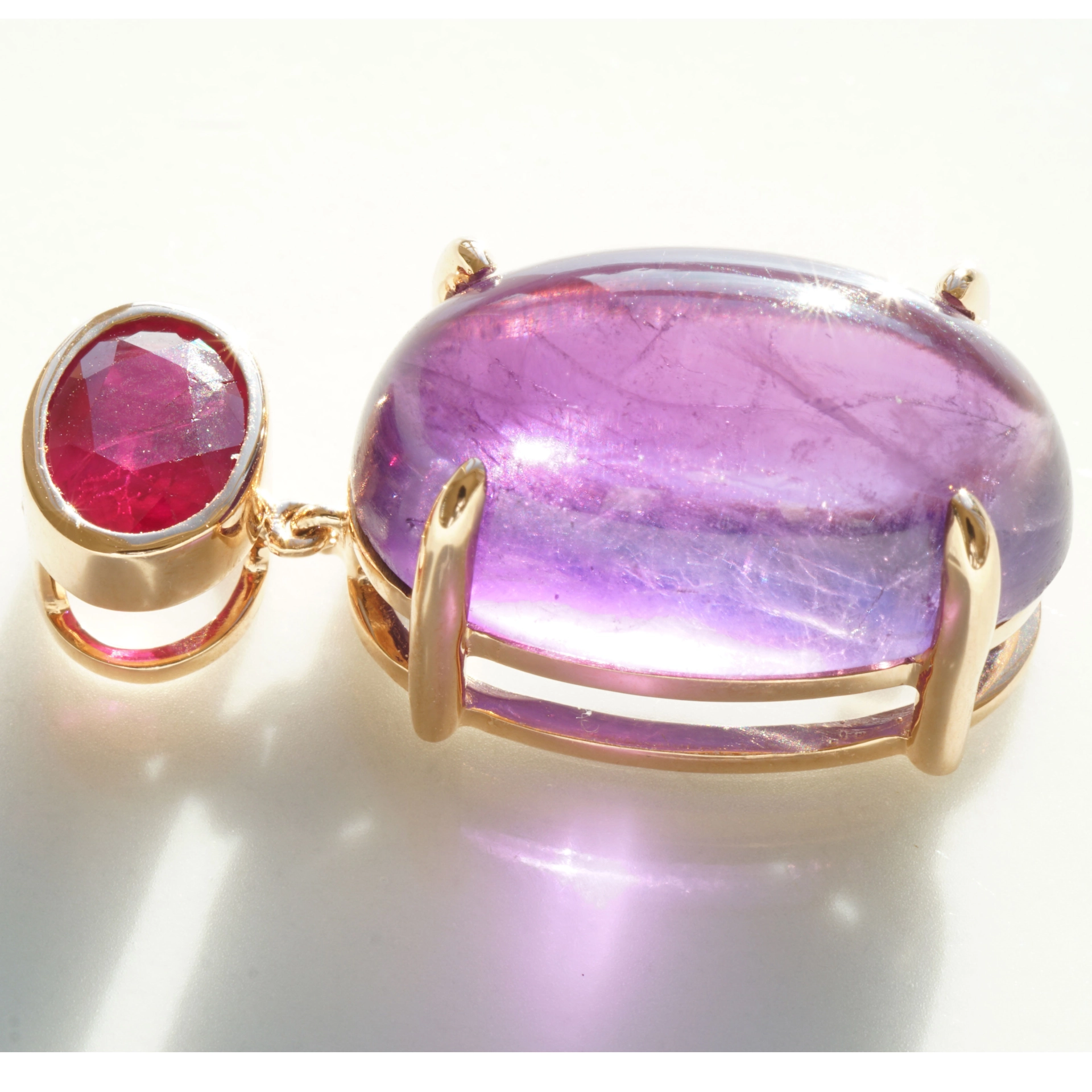 Rubin Amethyst Anhänger 750er Rosegold 1.06 ct 10.13 ct BURMA TOLLE FARBKOMBI