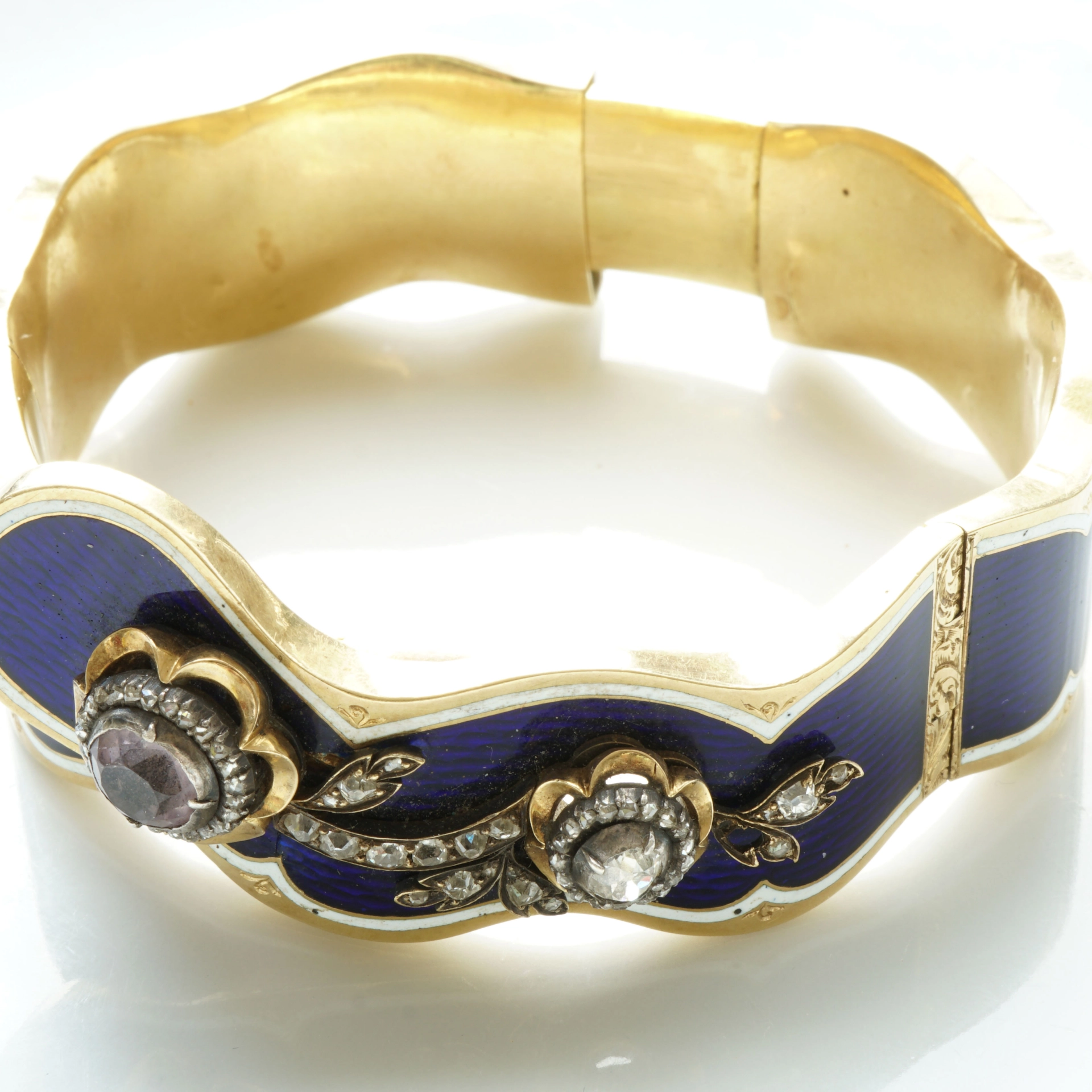Emaille Diamant Armreif um 1830-1890 750er Gelbgold 66 Gramm...alltagstauglich